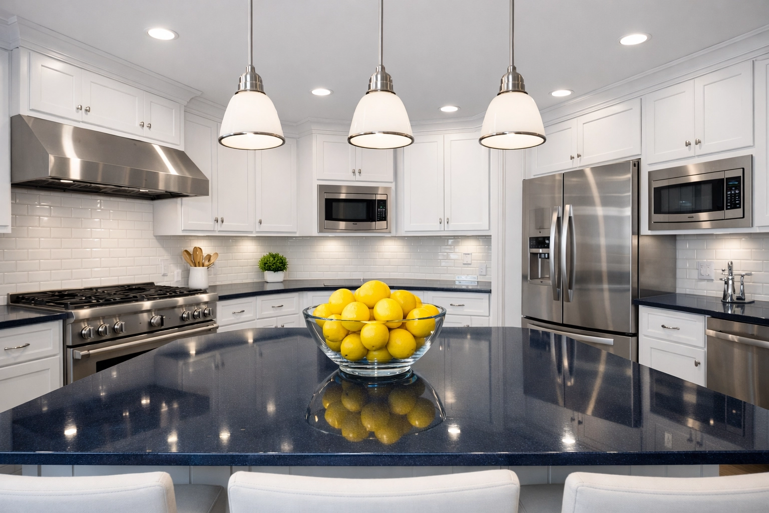 Pristine kitchen with stainless steel appliances after a thorough deep house cleaning Ashby service.