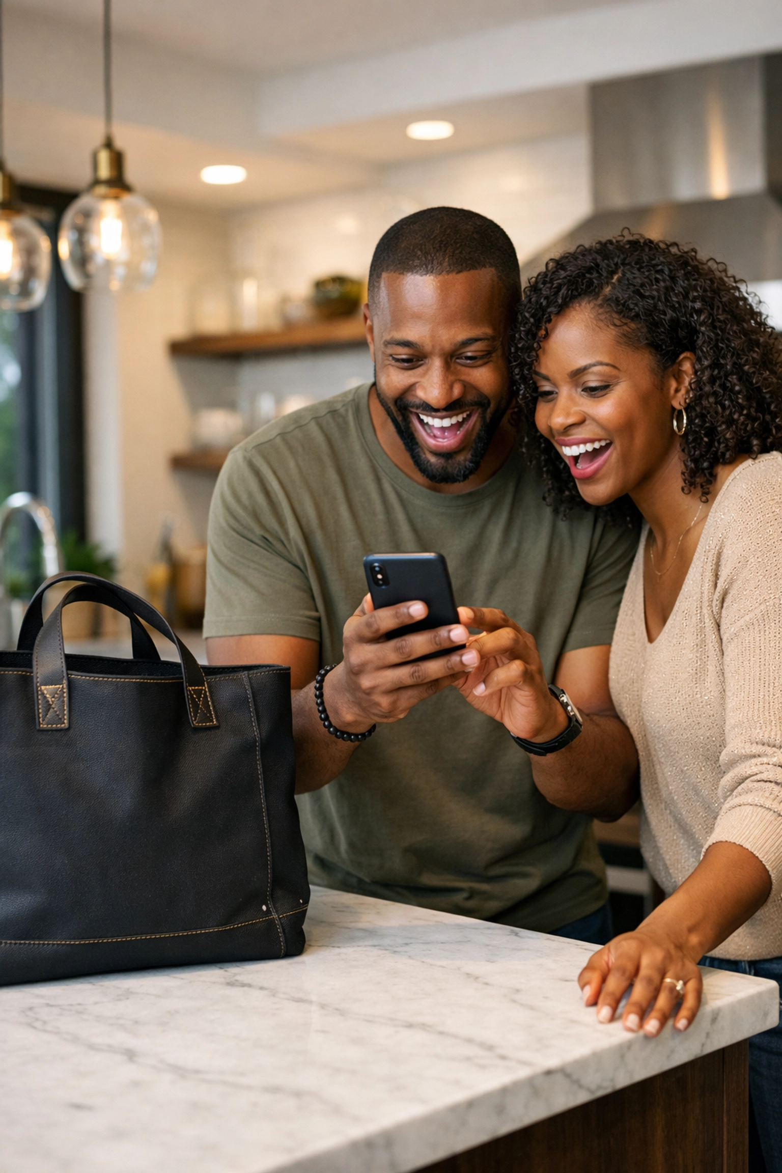 Black couple shopping with purpose on their smartphone for quality lifestyle products and fashion.