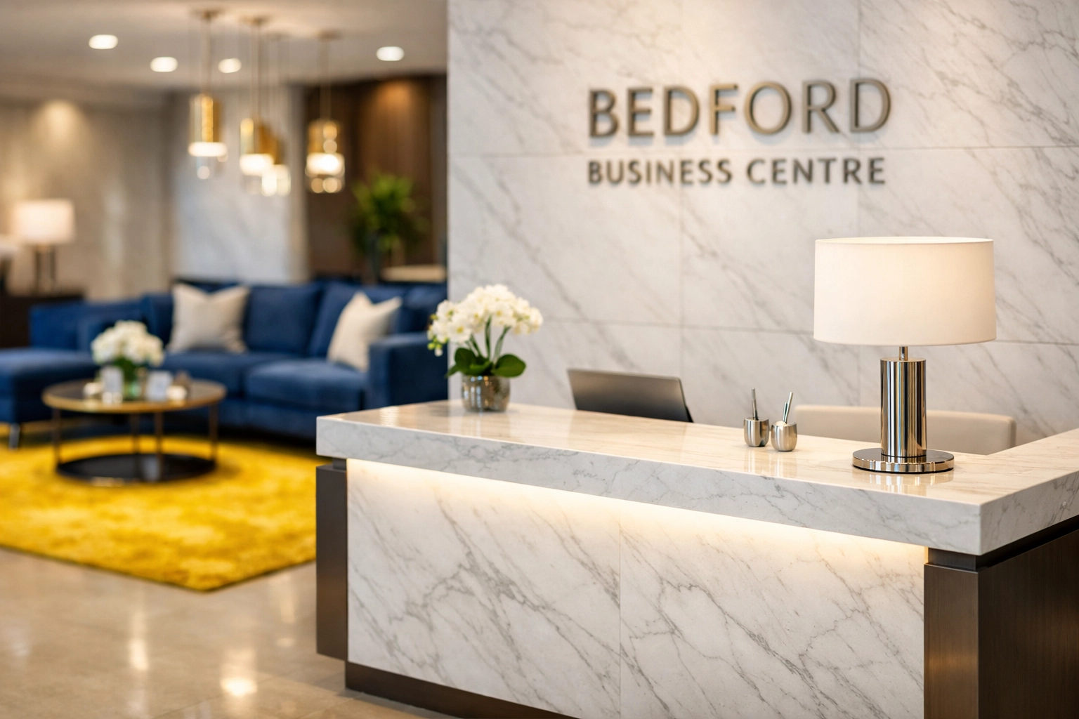 Spotless luxury office reception in Bedford showing the high standards of professional commercial cleaning services.