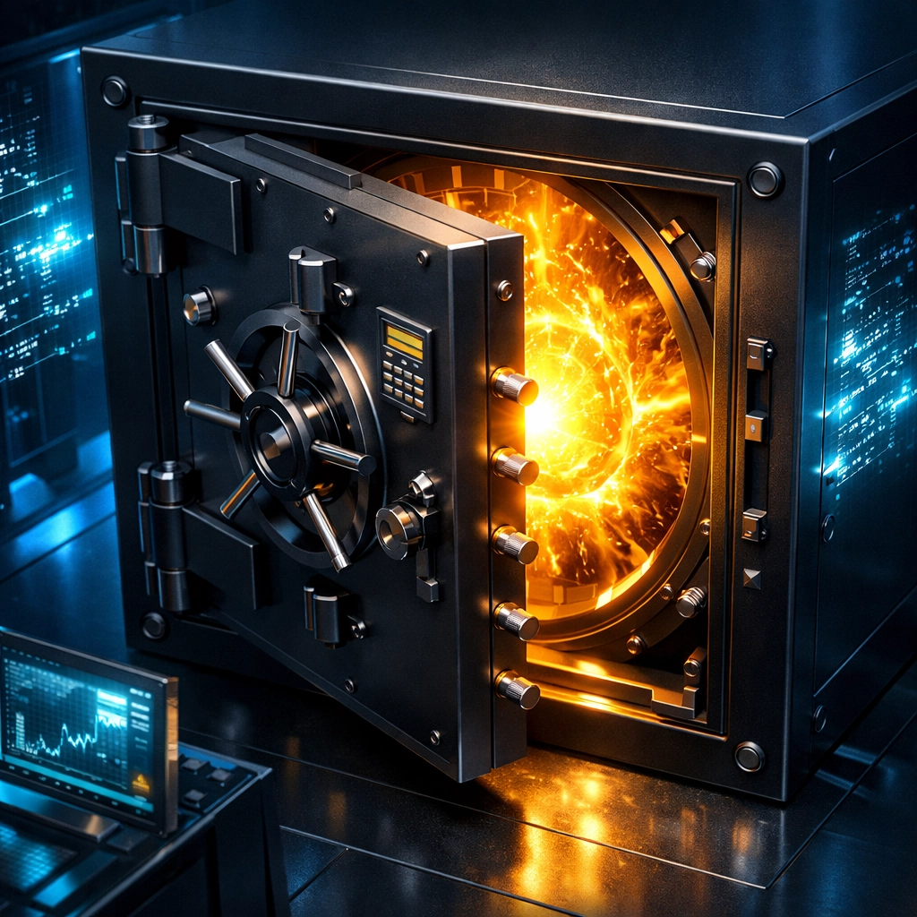 Secure digital vault representing self-custody and financial sovereignty for Web3 merchants.