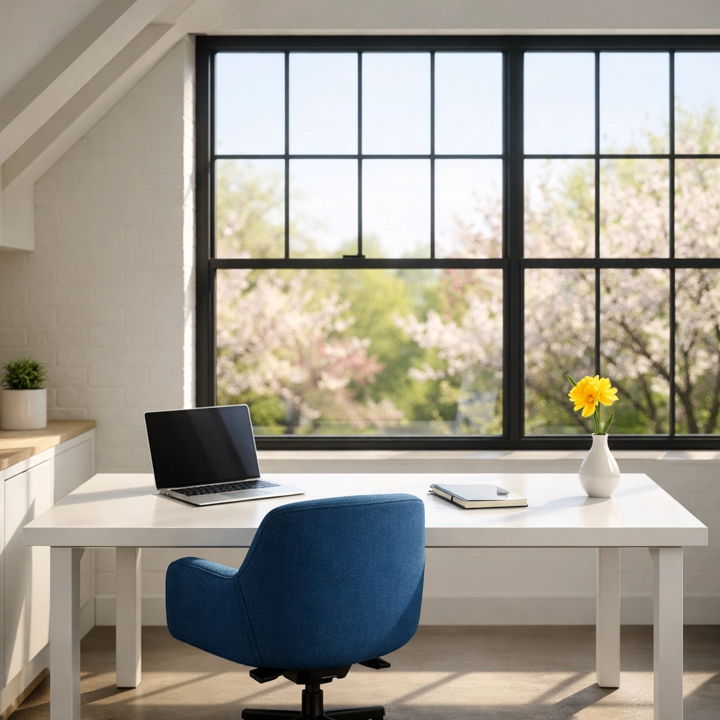 Organized Cambridge home office highlighting Apartment Cleaning Massachusetts for the spring season.