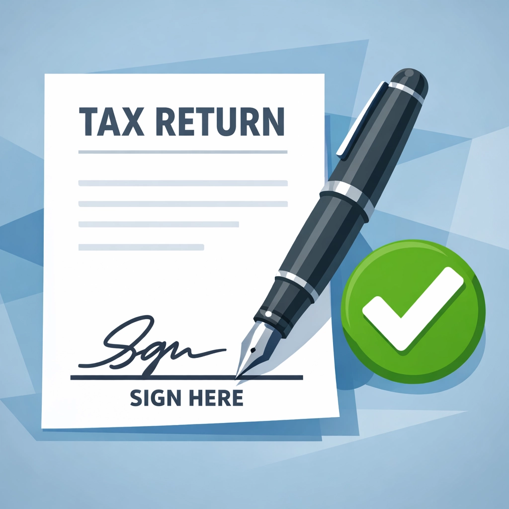 Professional pen signing tax authorization forms to finalize a New Haven tax return.