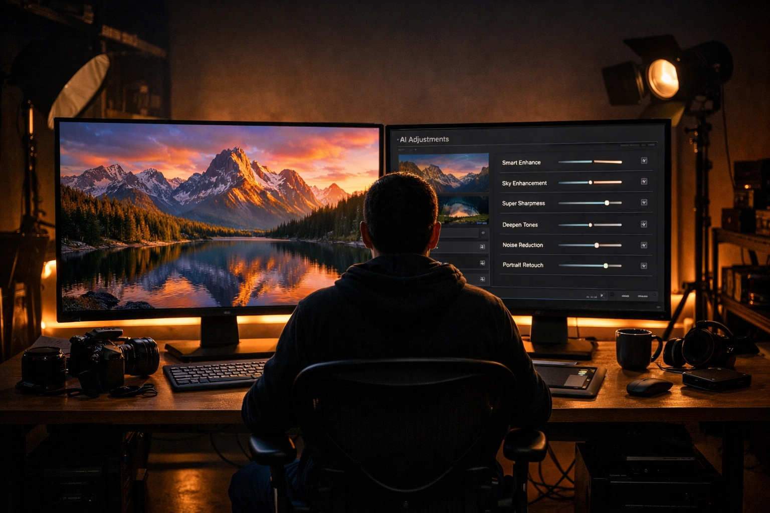 Landscape photography tips being edited on a high-end workstation using new photo editing tutorials.