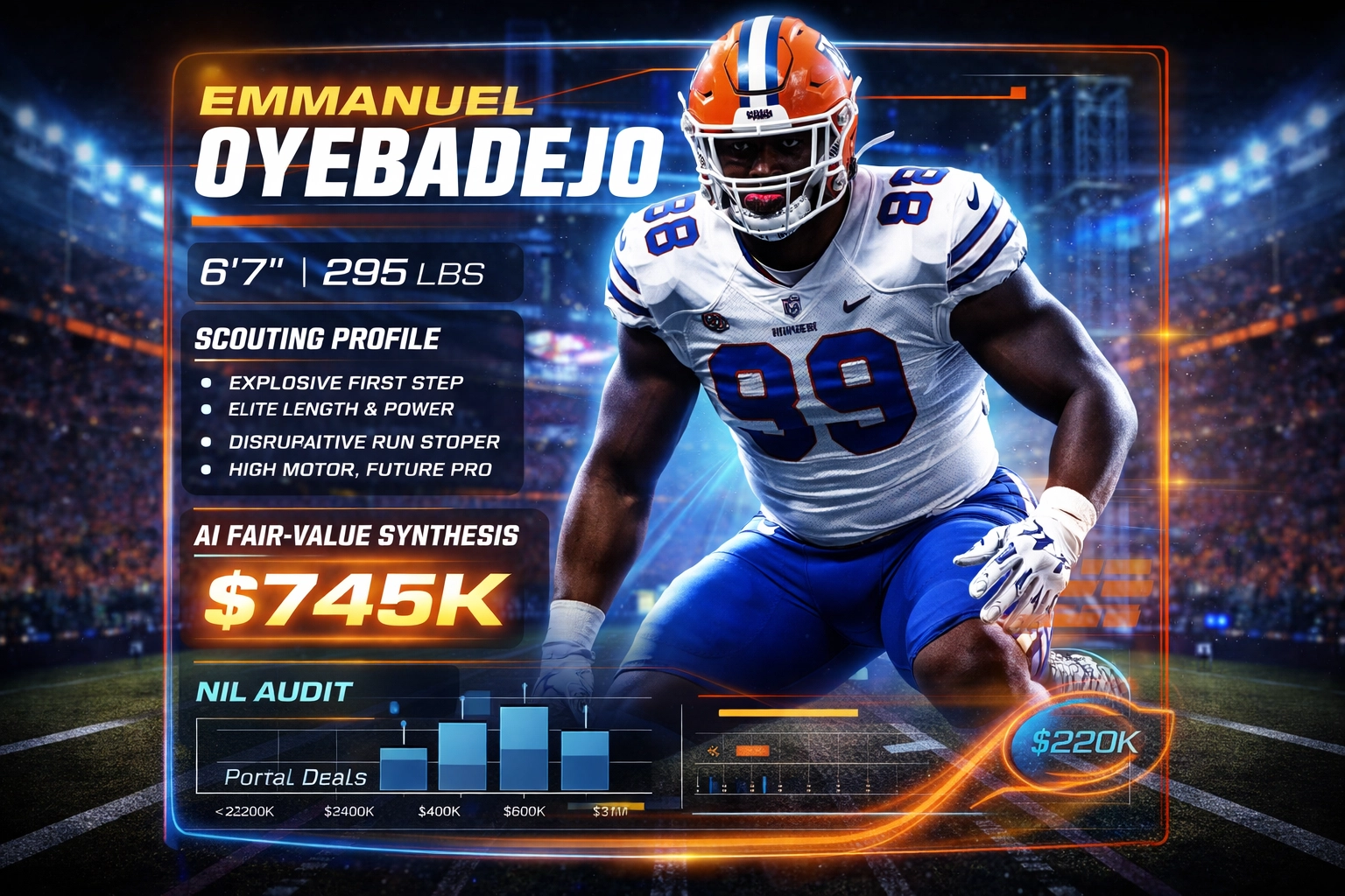 Florida Gators blue/orange transfer portal graphic - Emmanuel Oyebadejo