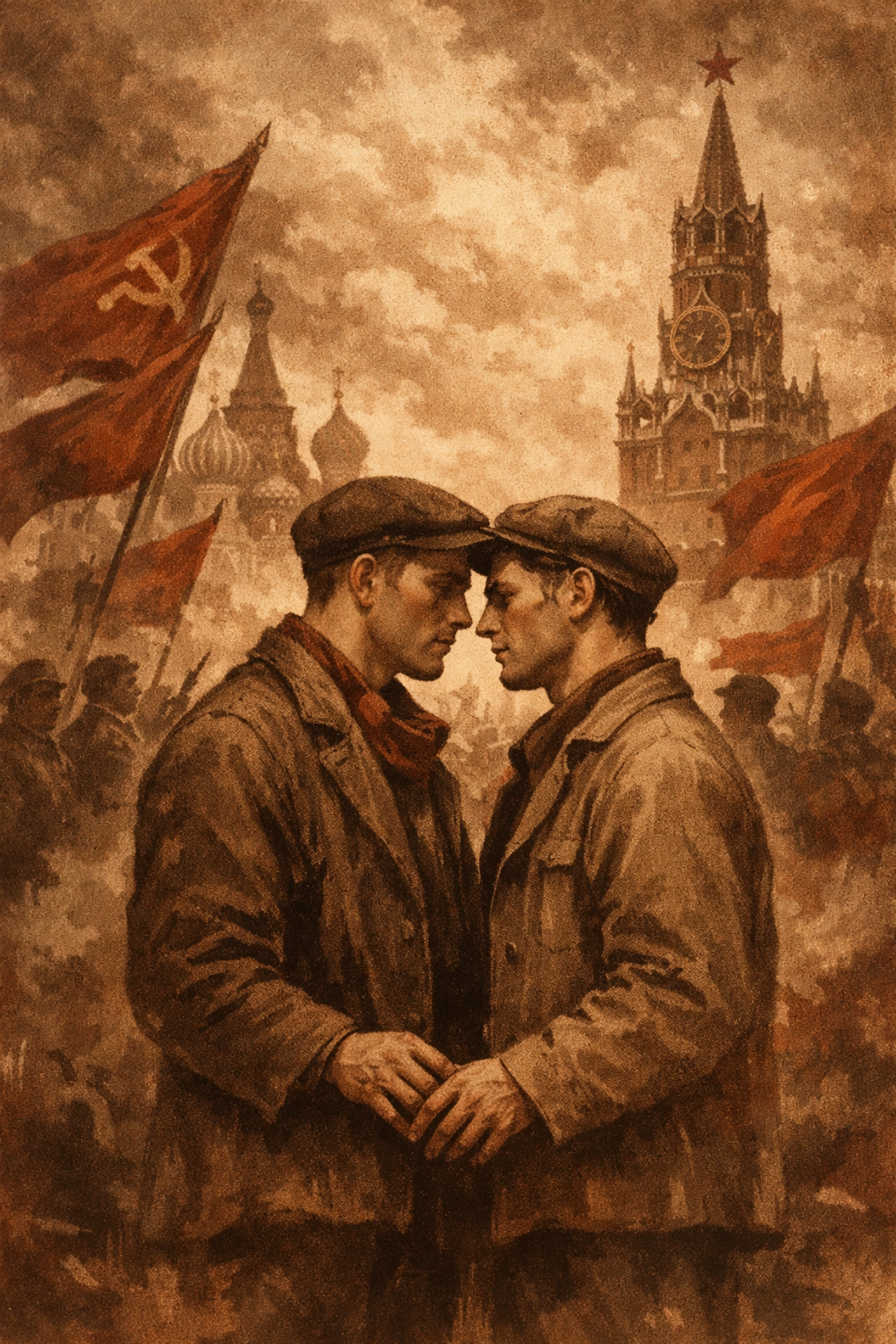 Two men during 1917 Bolshevik Revolution symbolizing brief LGBTQ+ decriminalization in Soviet Russia