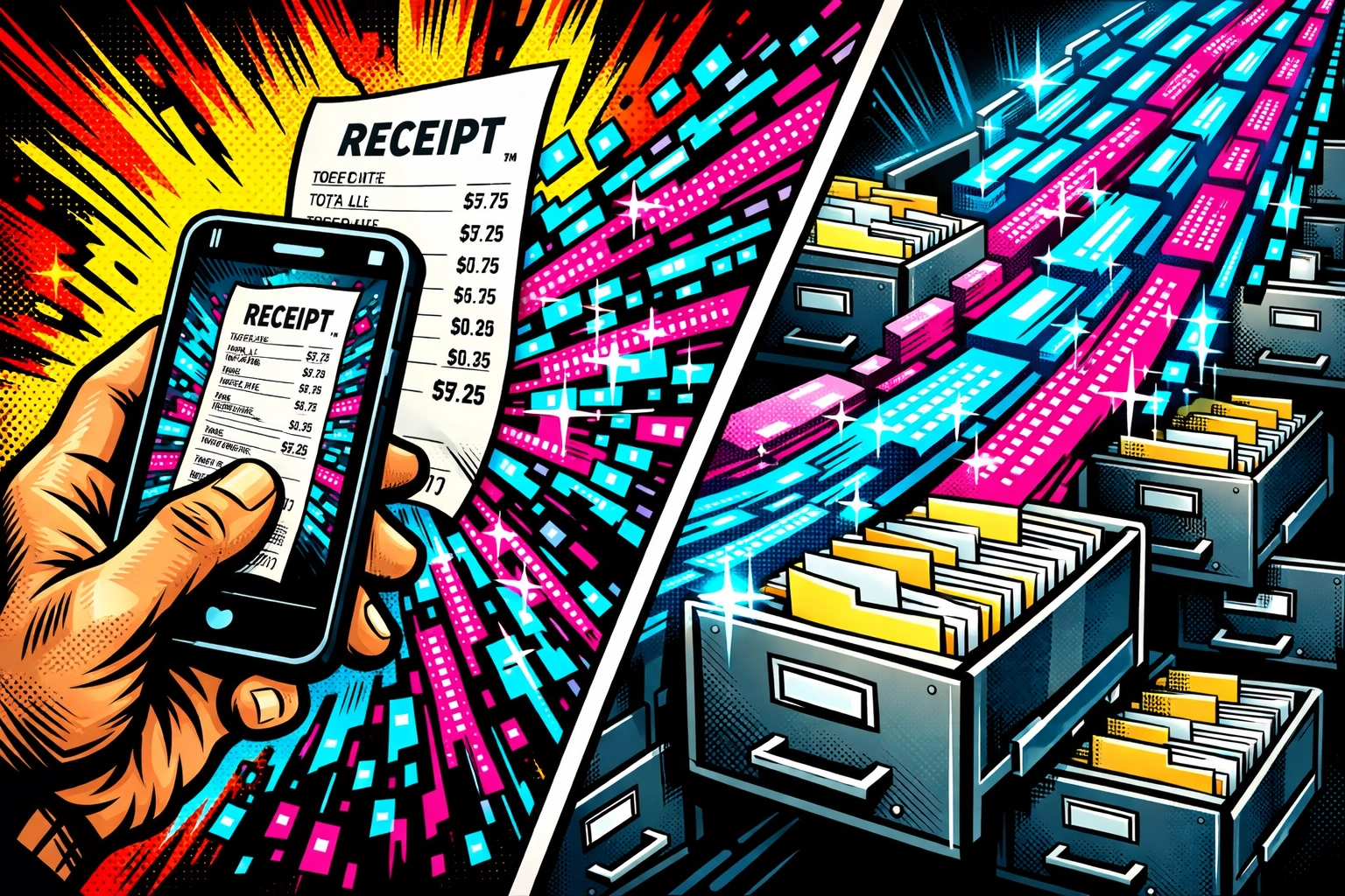 AI-powered receipt scanning transforming paper expense into organized digital data automatically