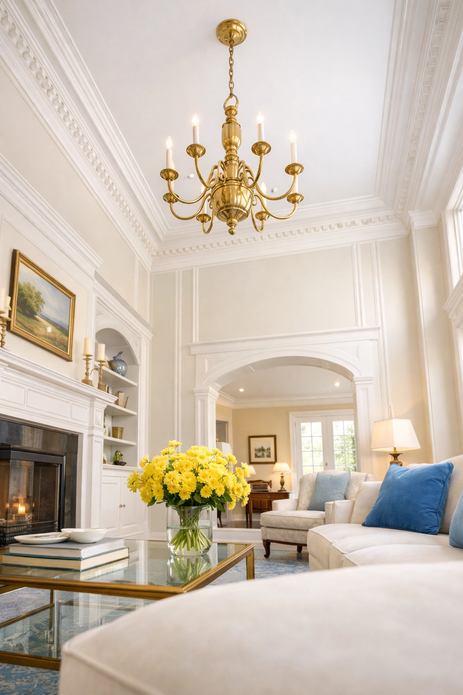 Spotless colonial living room after professional post construction cleaning in Maynard, Massachusetts.