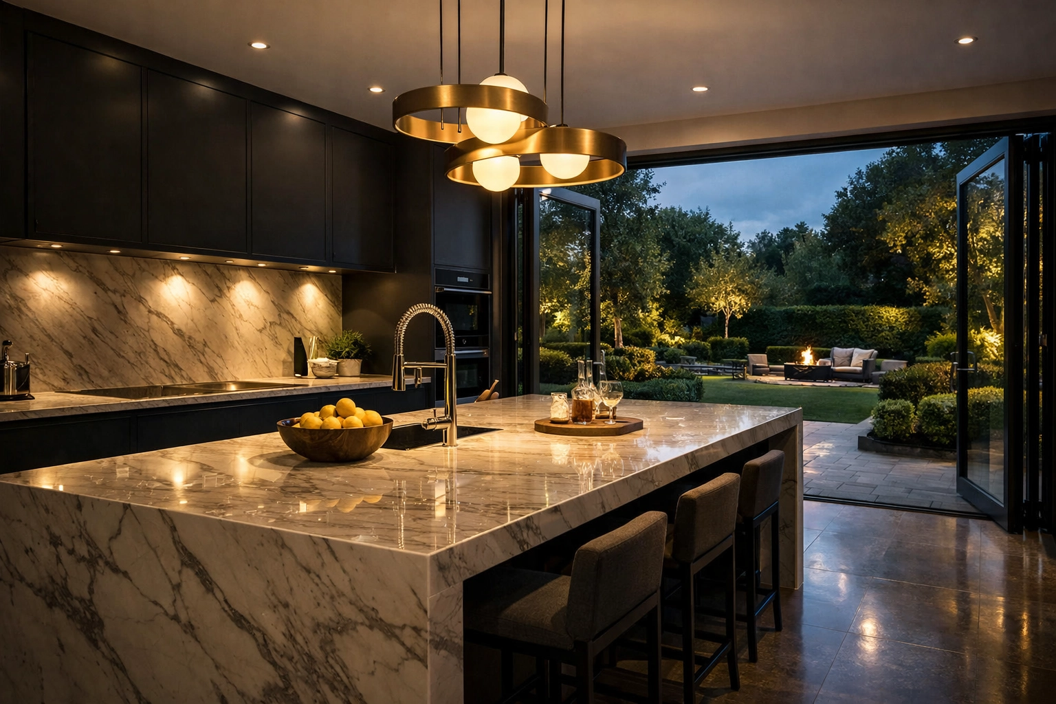 Finished luxury kitchen extension in West Sussex showcasing professional construction quality.