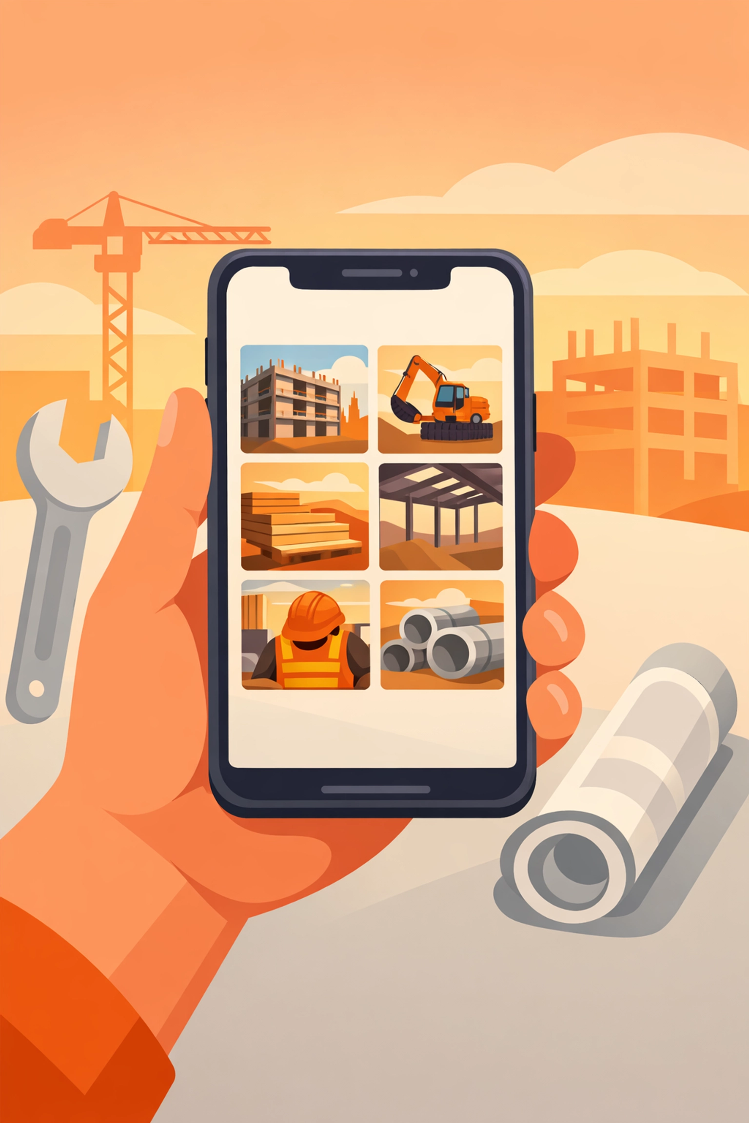 Contractor software on a smartphone showcasing professional construction photo documentation.