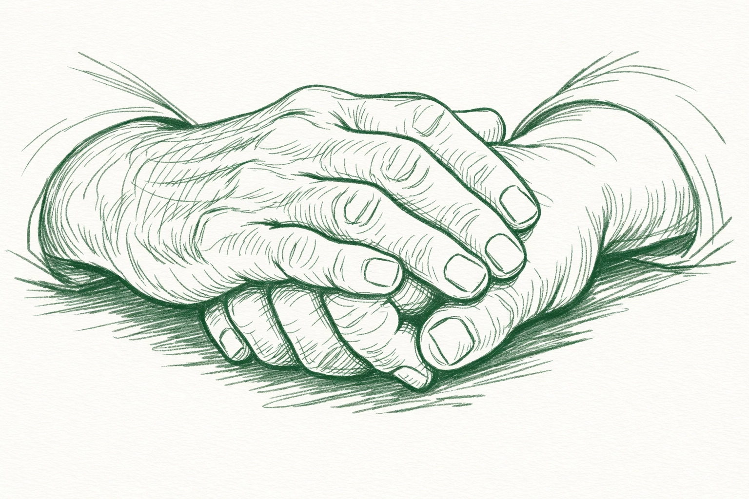 Line art of two men's hands intertwined, showing the peace and connection found in living an authentic life.