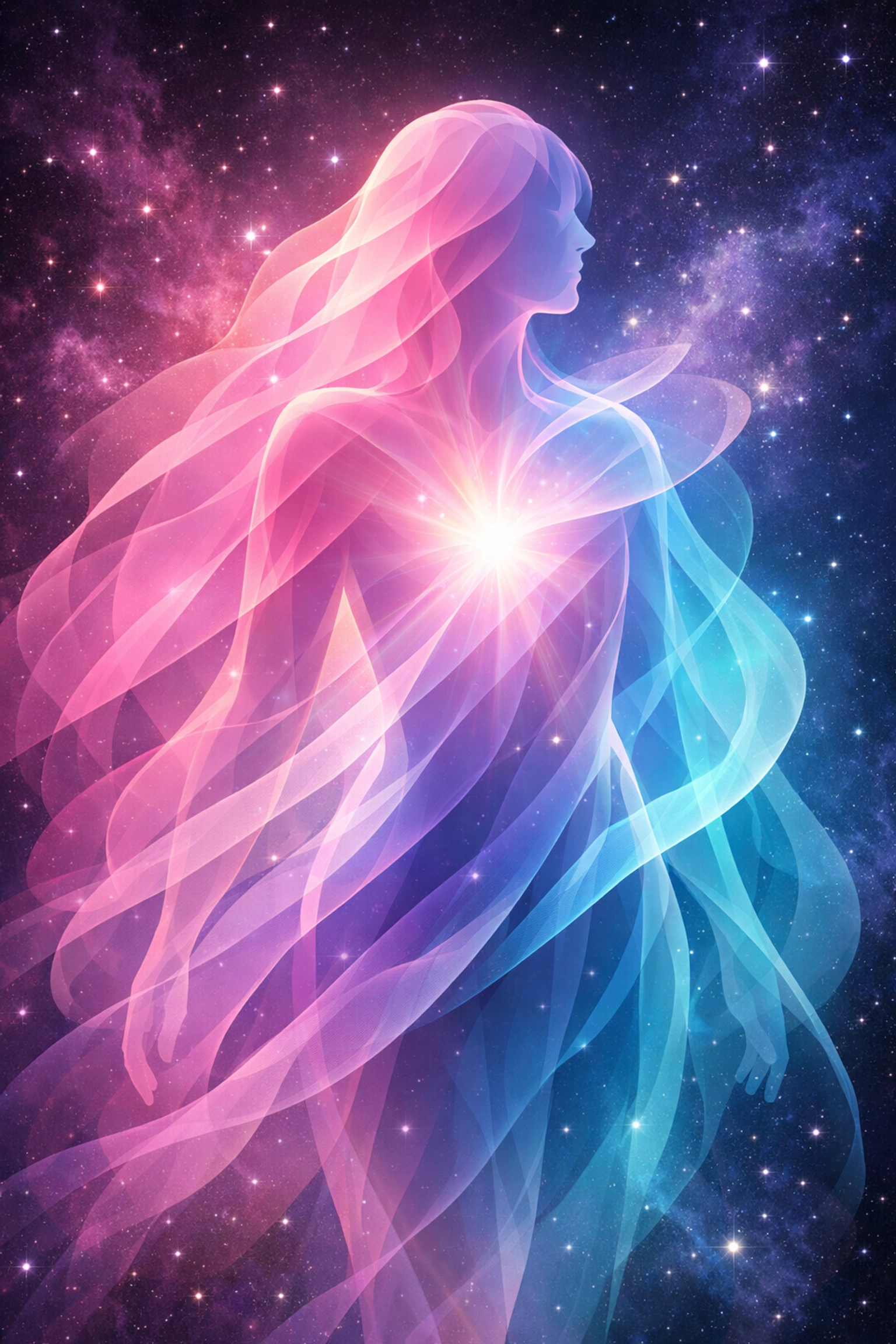 Abstract representation of gender fluidity and transformation in LGBTQ+ science fiction