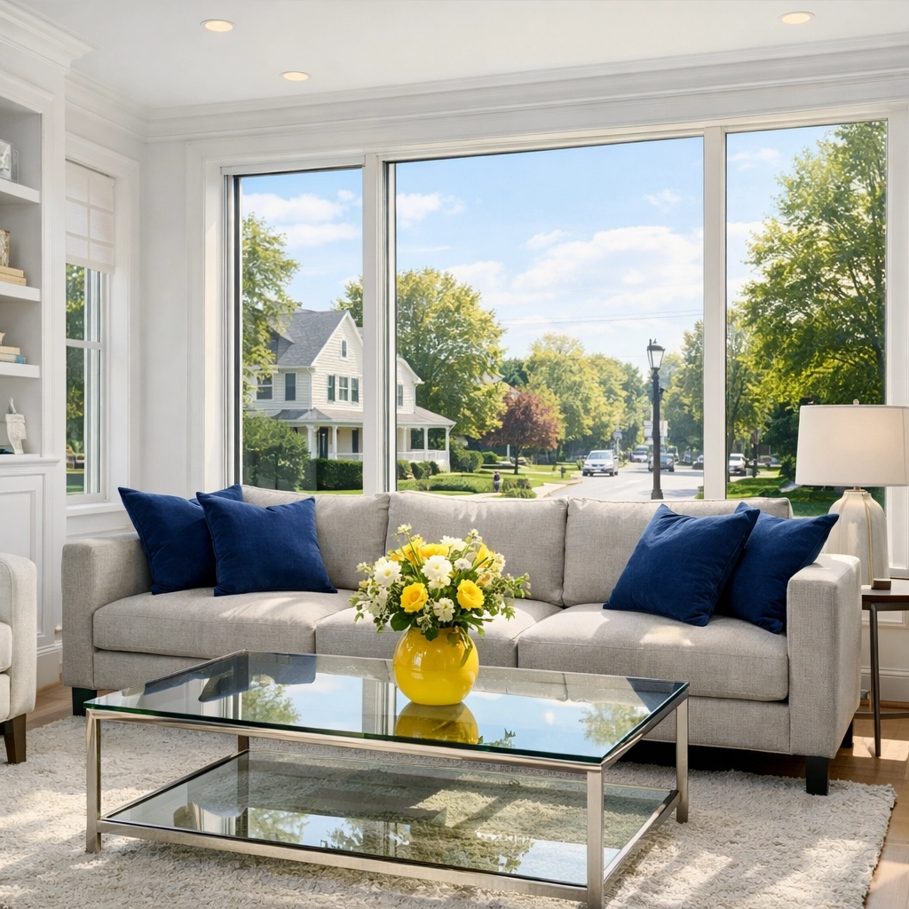 Clean living room in a Massachusetts home, offering a sanctuary from the 128 Belt Cluster strike impact.