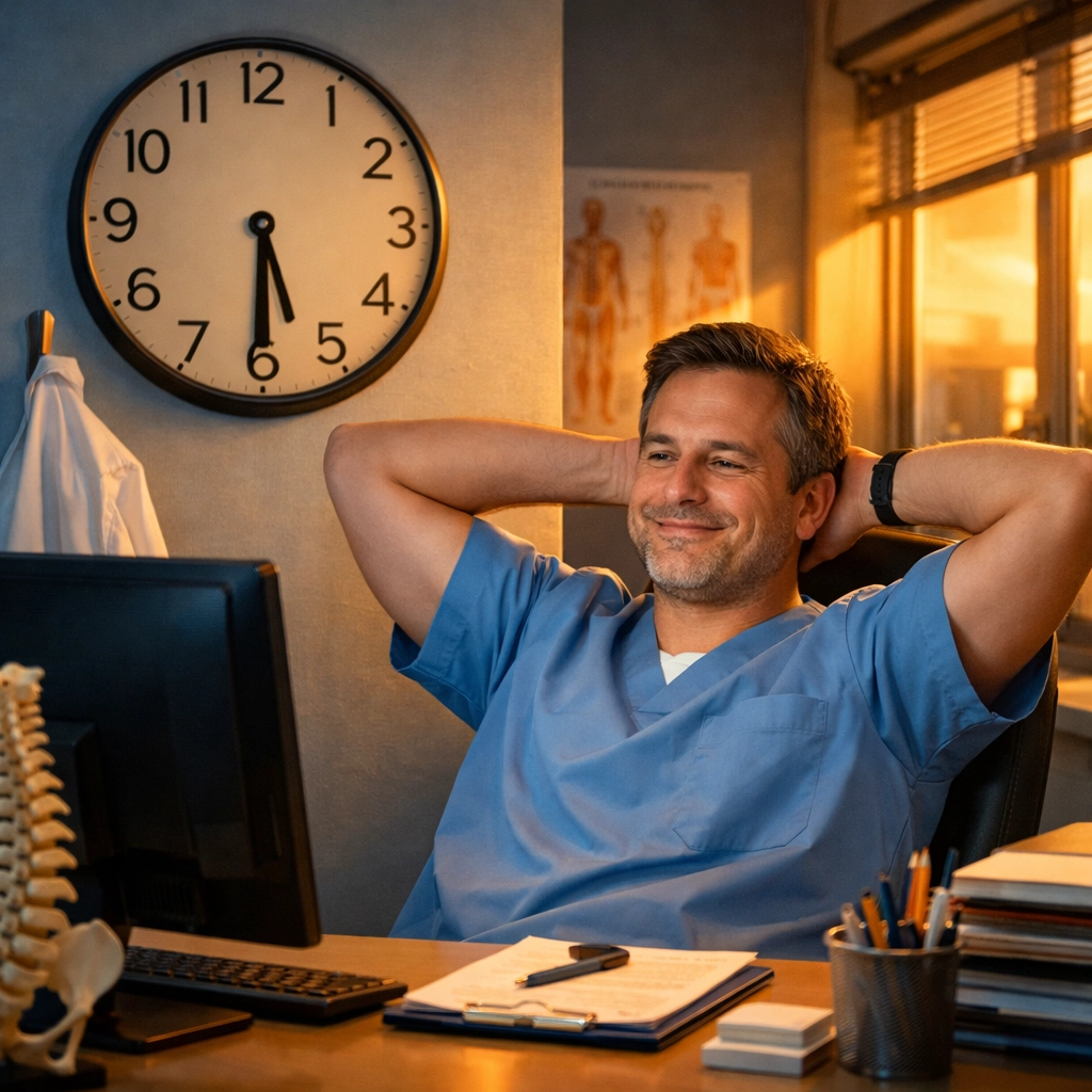 Chiropractor finishing workday early after using AI documentation system