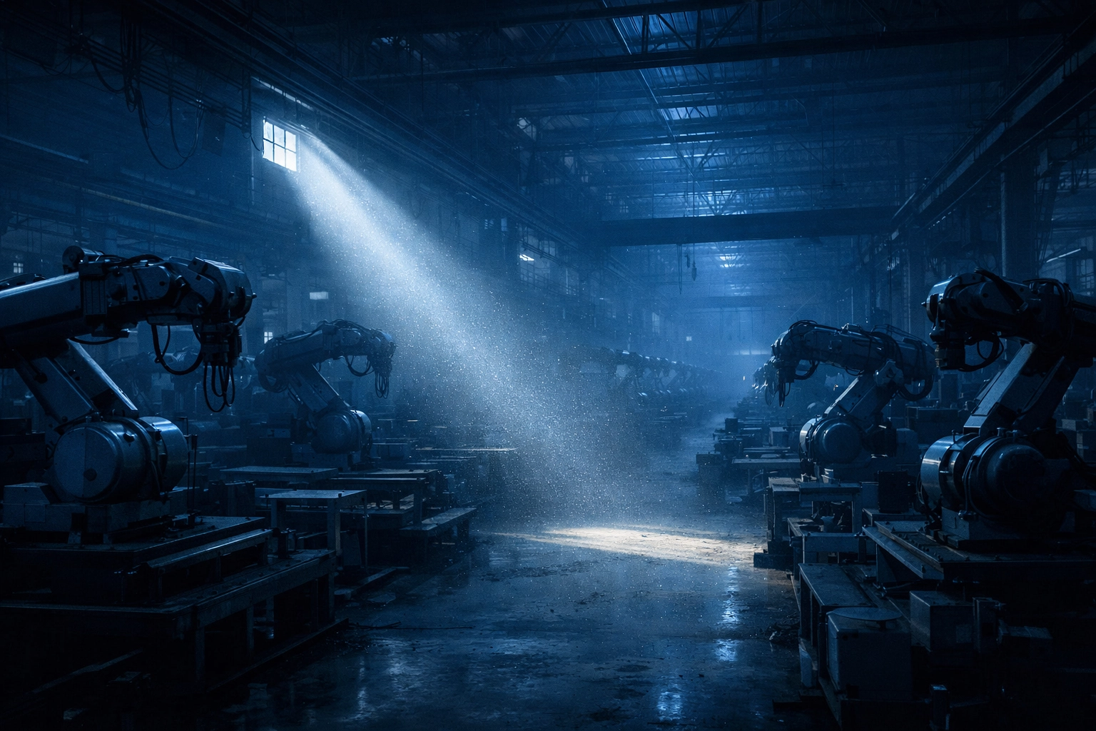 A quiet manufacturing floor in Ontario representing Canada's slowing GDP and economic contraction.