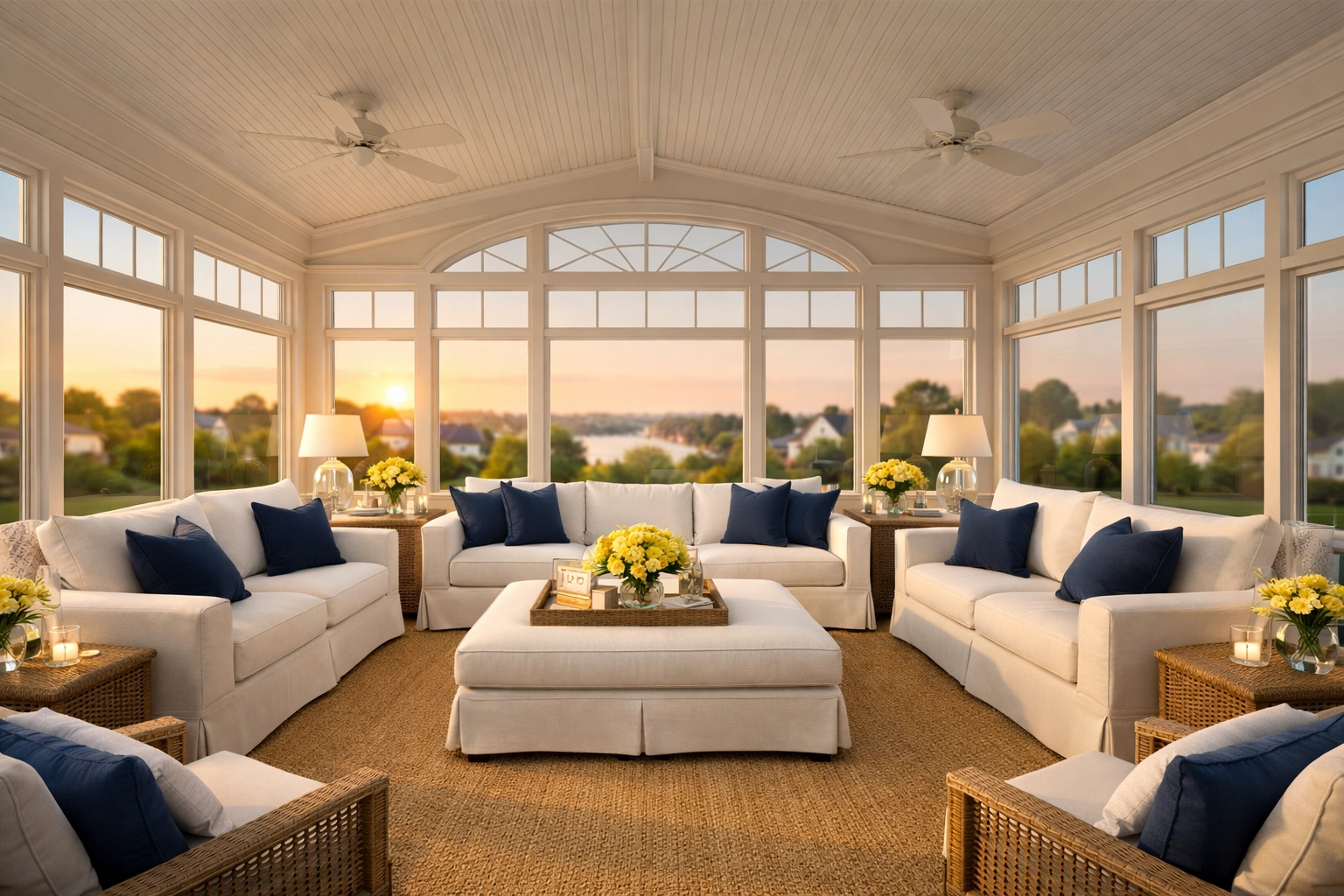 Pristine Massachusetts sunroom showing the results of a comprehensive house deep cleaning MA.