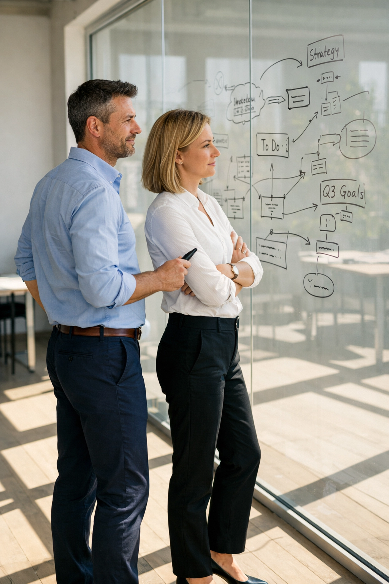 Zwei Experten planen die Business Automation Strategie für maximalen ROI durch KI Agenten und Workflows