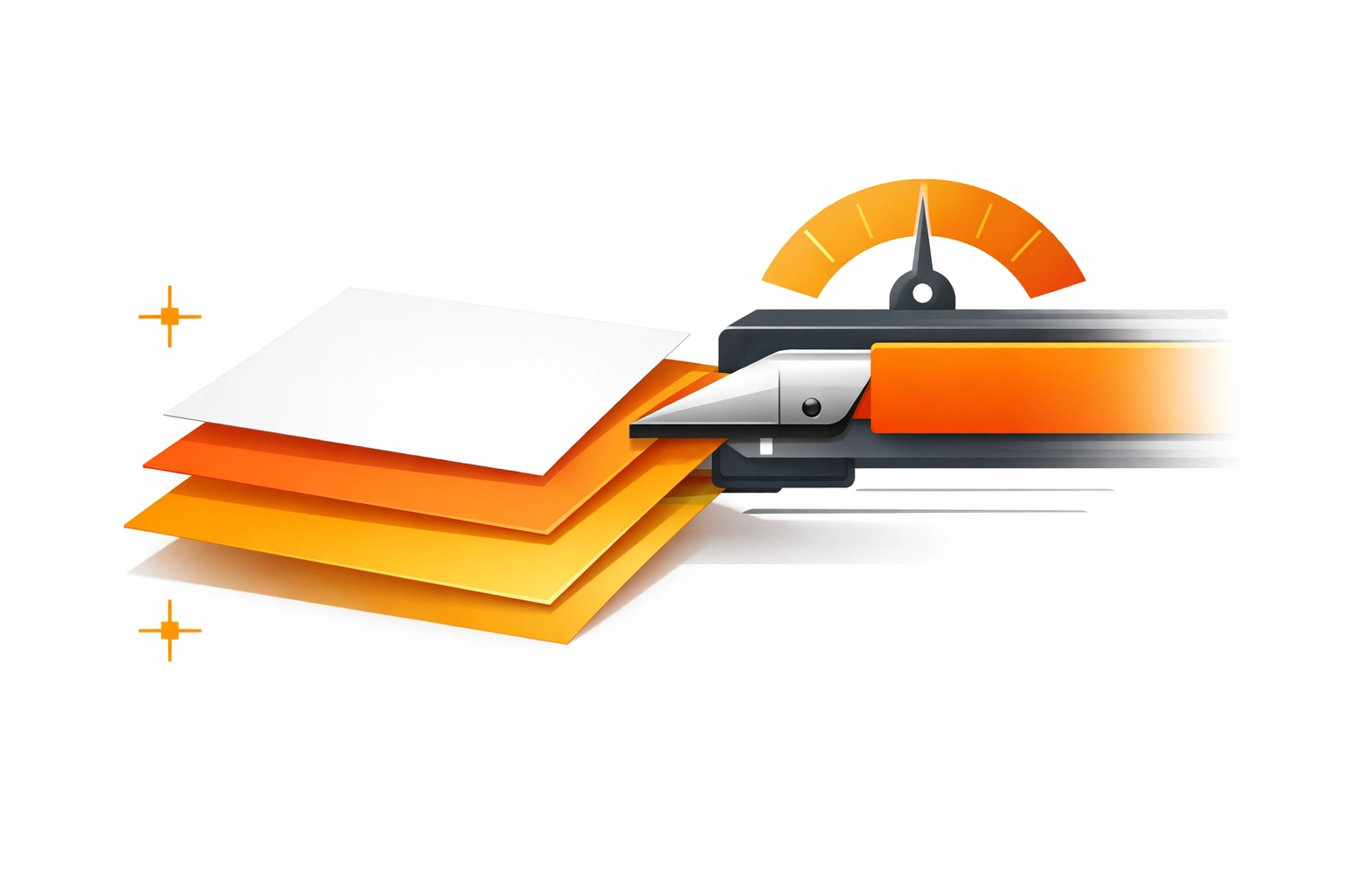 Conceptual graphic showing precise alignment of paper in a high-quality print workflow.