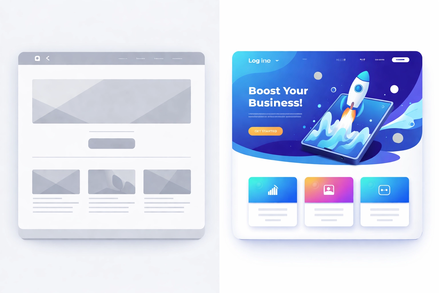 Comparison of generic website design versus unique professional photography layout