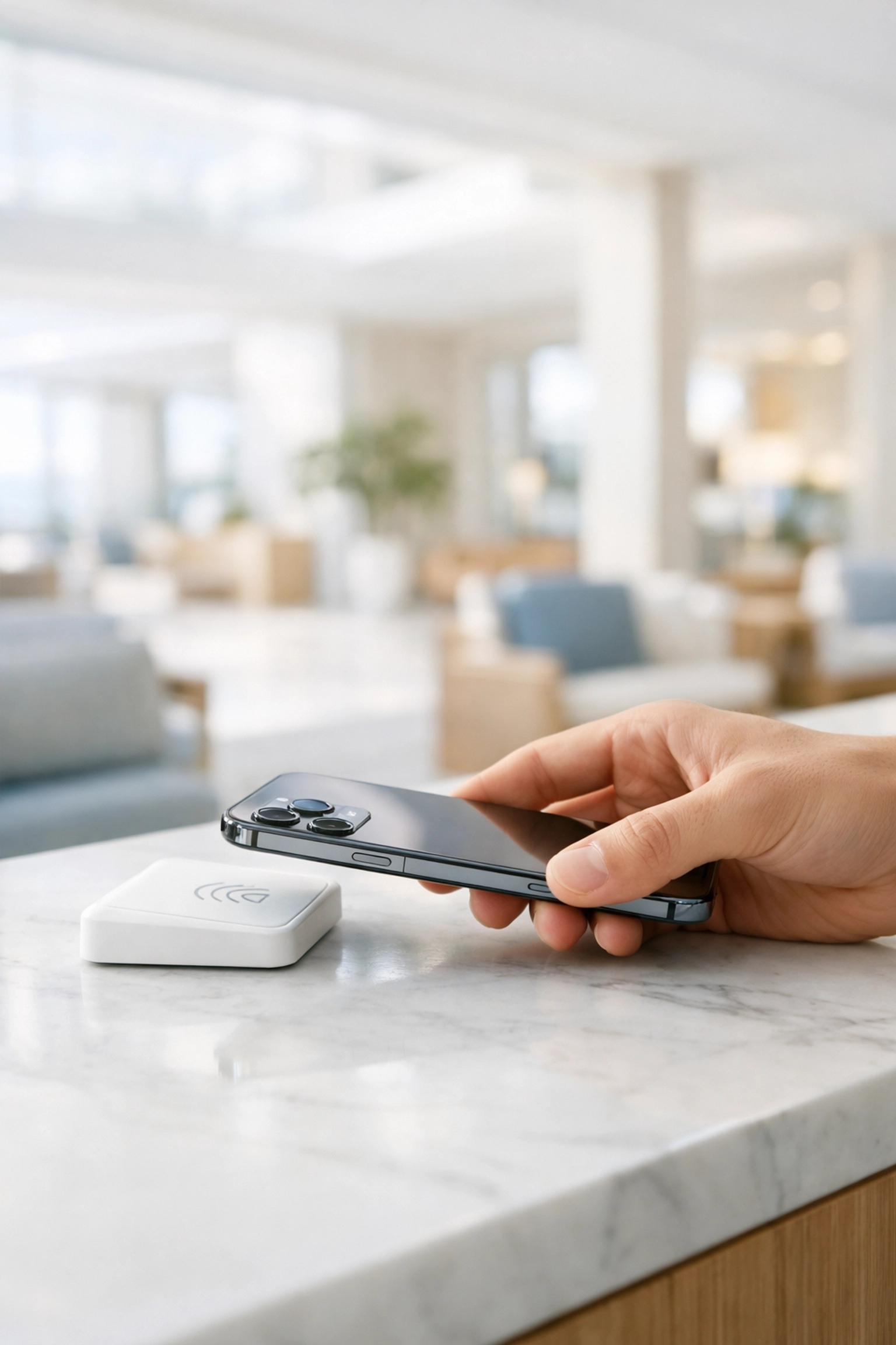Guest completing a digital check-in using a mobile hospitality app on a modern hotel platform.