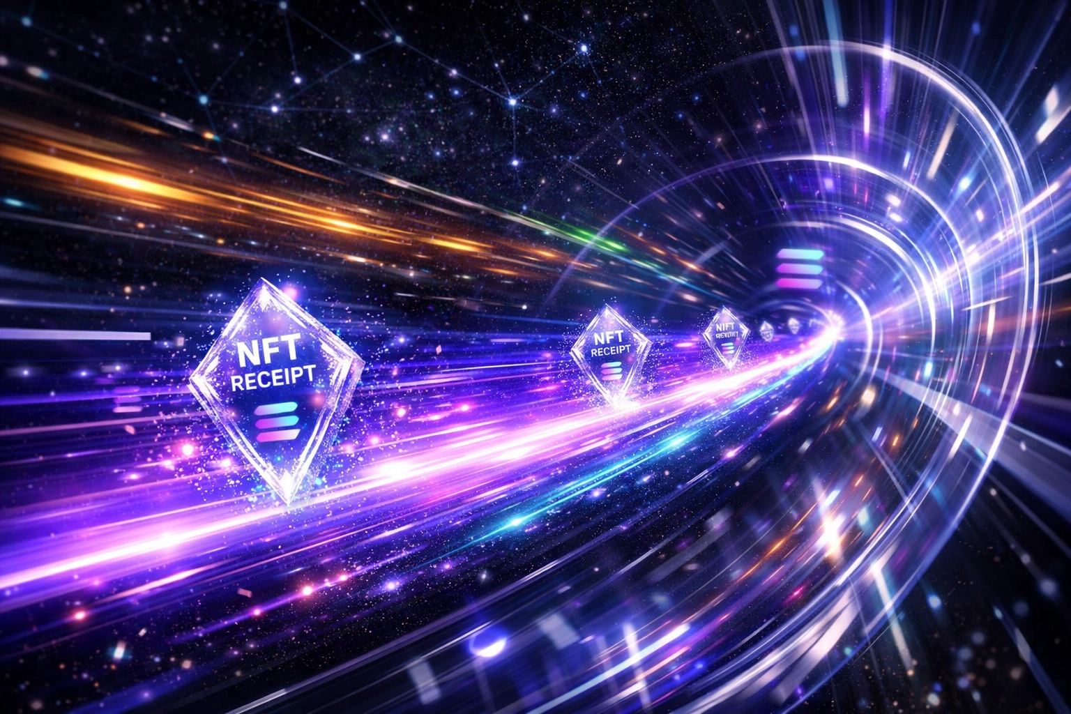 Fast Solana blockchain transaction generating NFT receipt tokens for crypto merchants