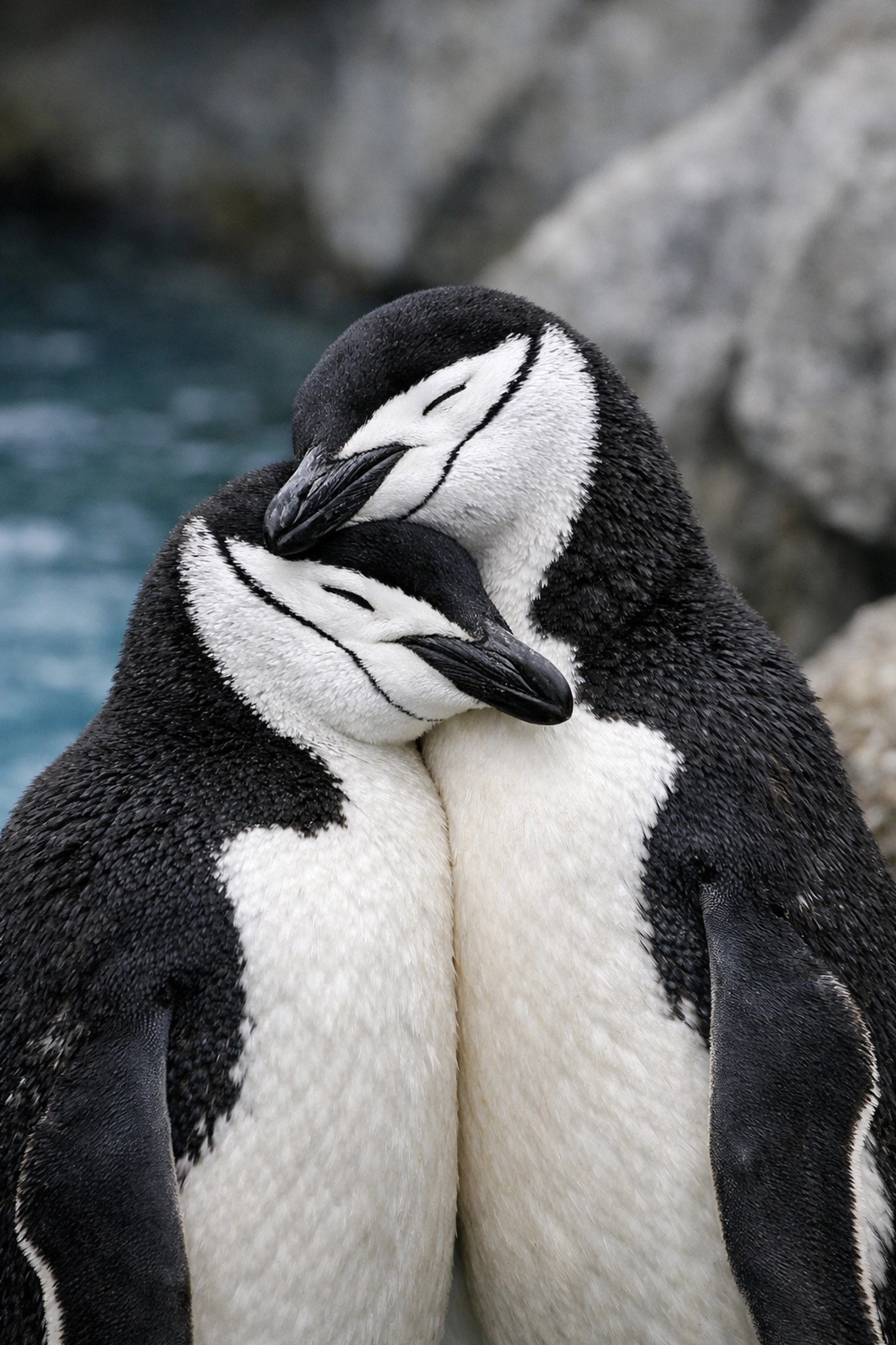 Roy and Silo, the famous gay penguins of Central Park Zoo, nuzzling in an affectionate display of same-sex bonding.