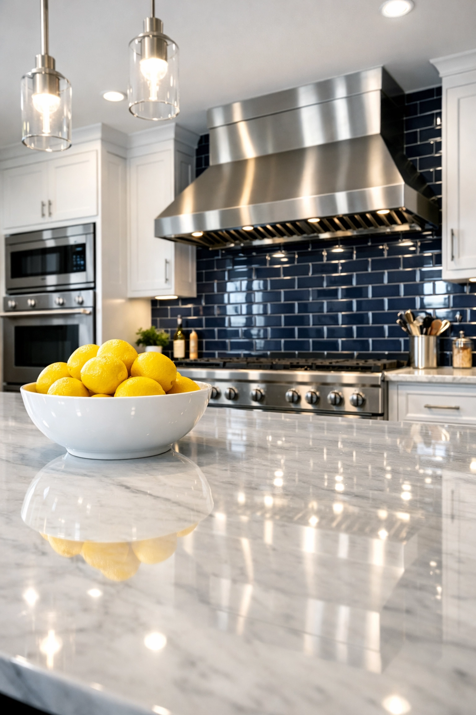 Spotless renovated kitchen with marble counters following post-construction deep cleaning services Wellesley.