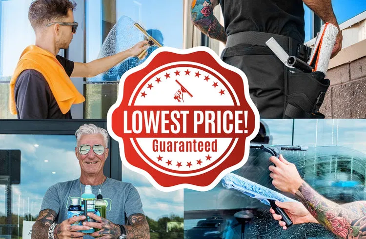 Multiple shots of skilled technicians power washing and cleaning windows