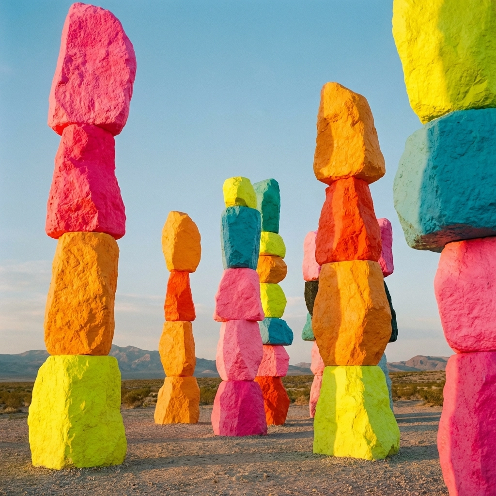 Seven Magic Mountains colorful boulders art installation in the desert, top free Las Vegas photo spot