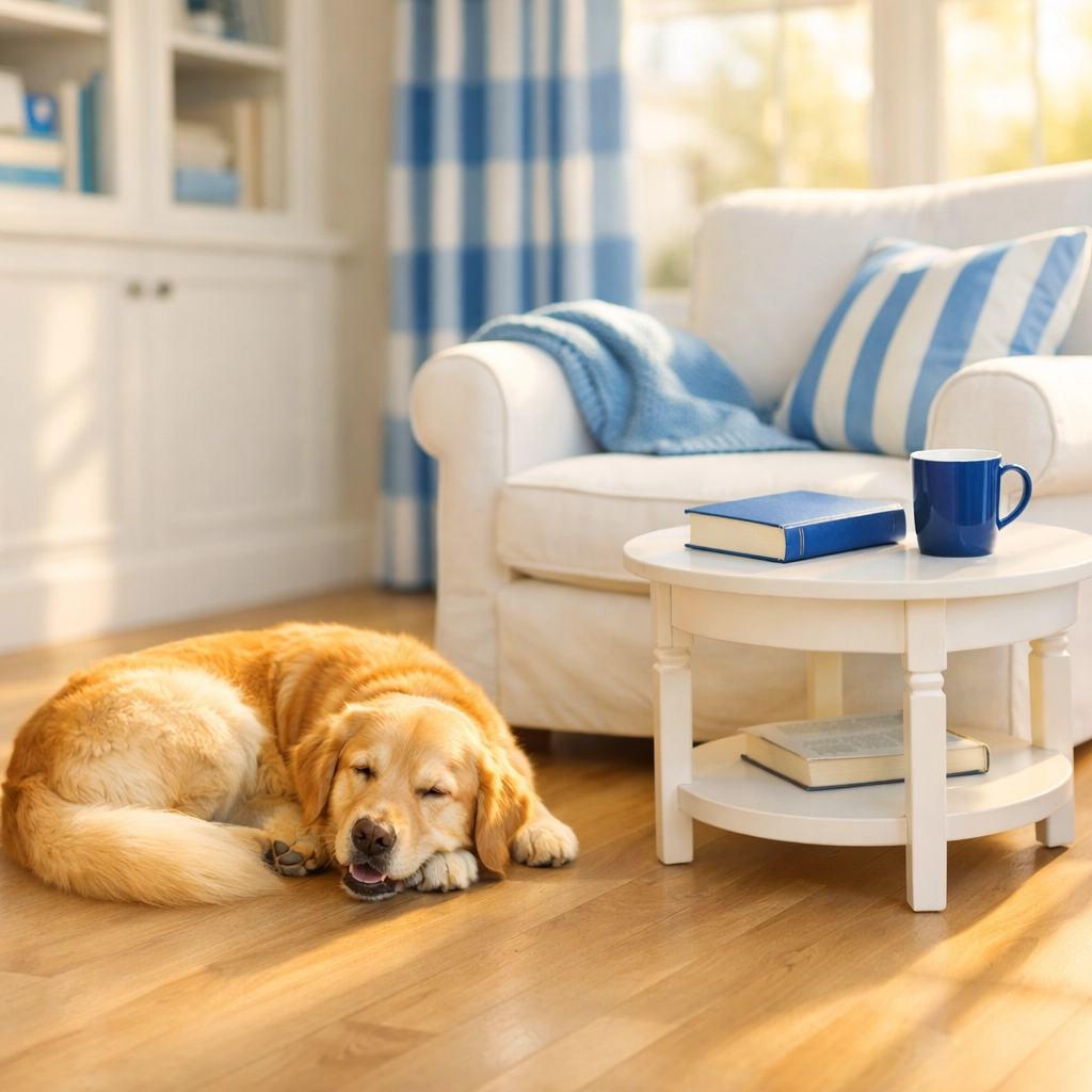 Pet-safe eco-friendly house cleaning in Stow MA keeps hardwood floors spotless for dogs.