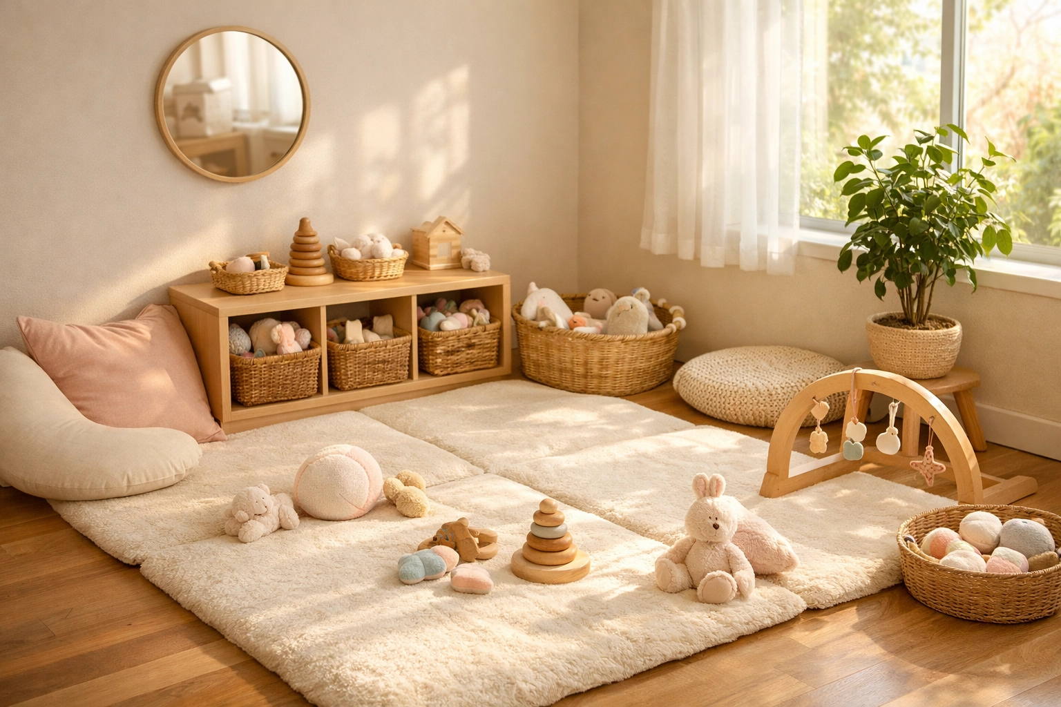Sun-drenched infant learning space with wooden furniture at Rainbow Hut Early Learning Centre Liverpool.