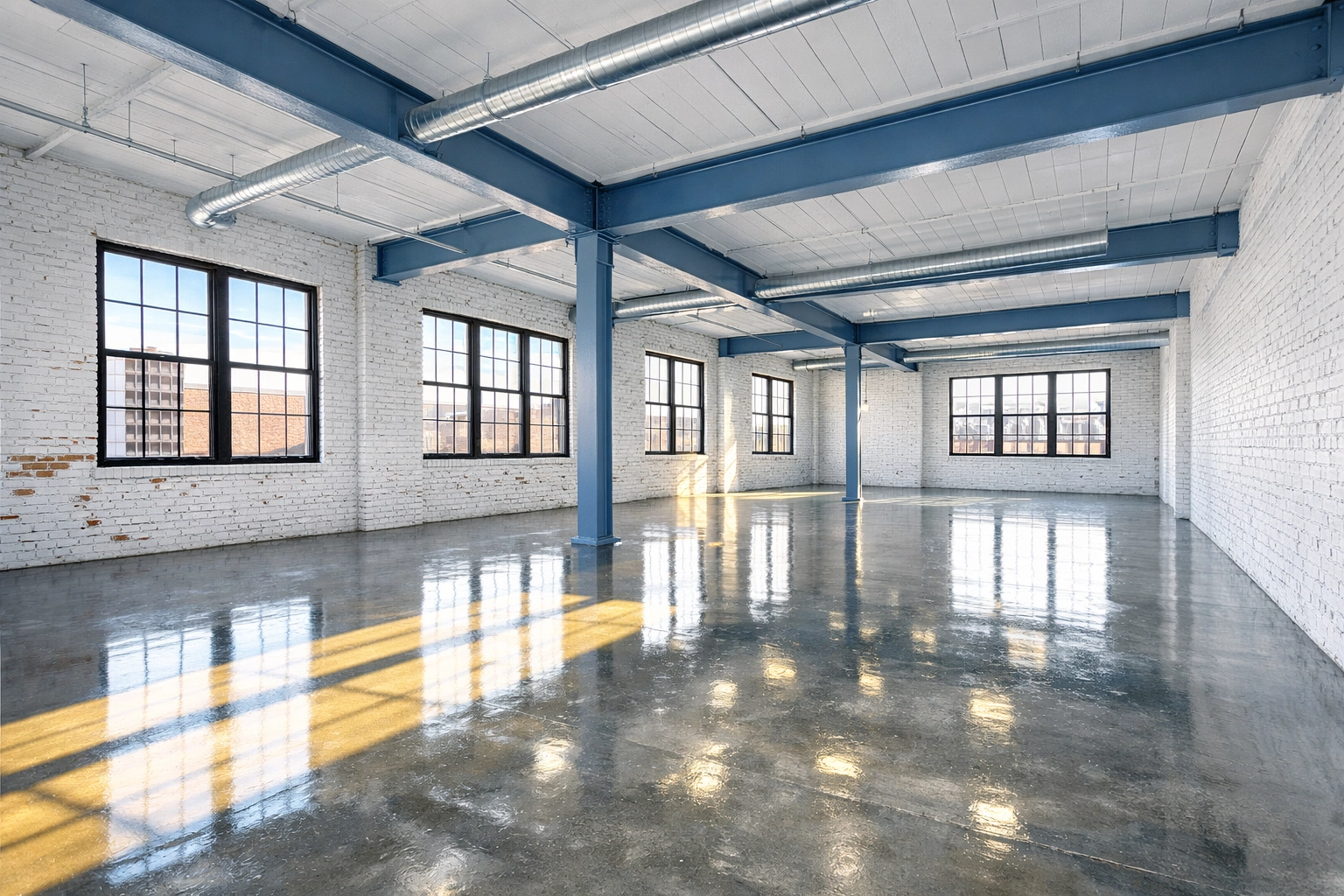 Spotless Canal District loft showing results of professional office cleaning Worcester move-out service.