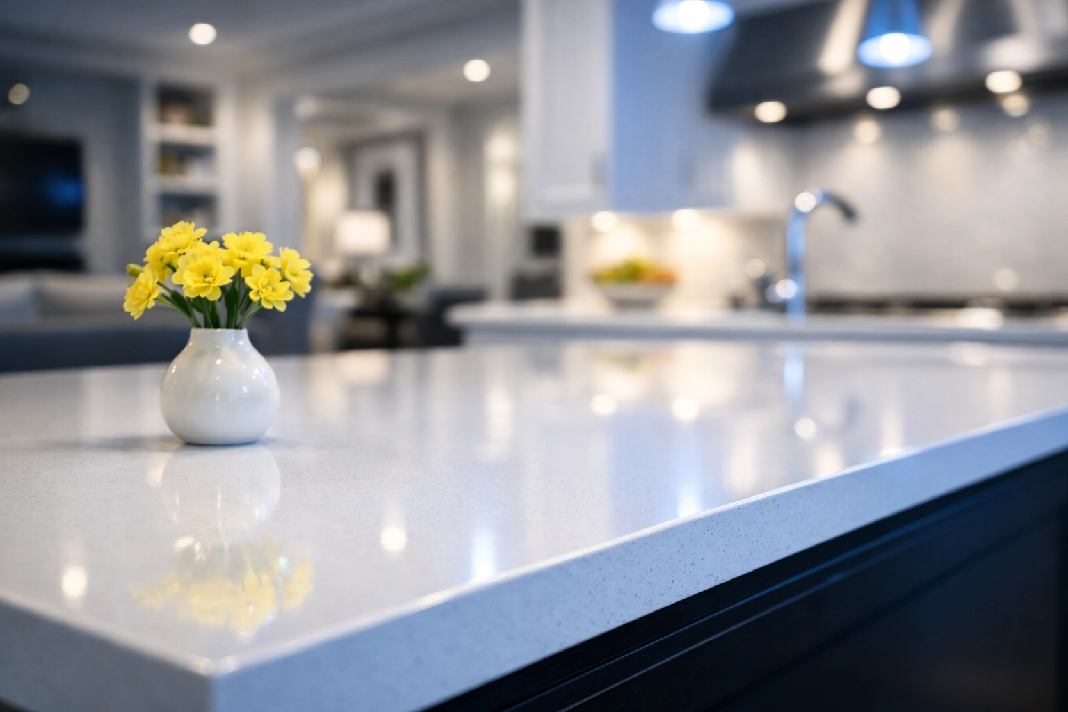 A spotless kitchen island showcasing the standard of professional house cleaning for high performers.