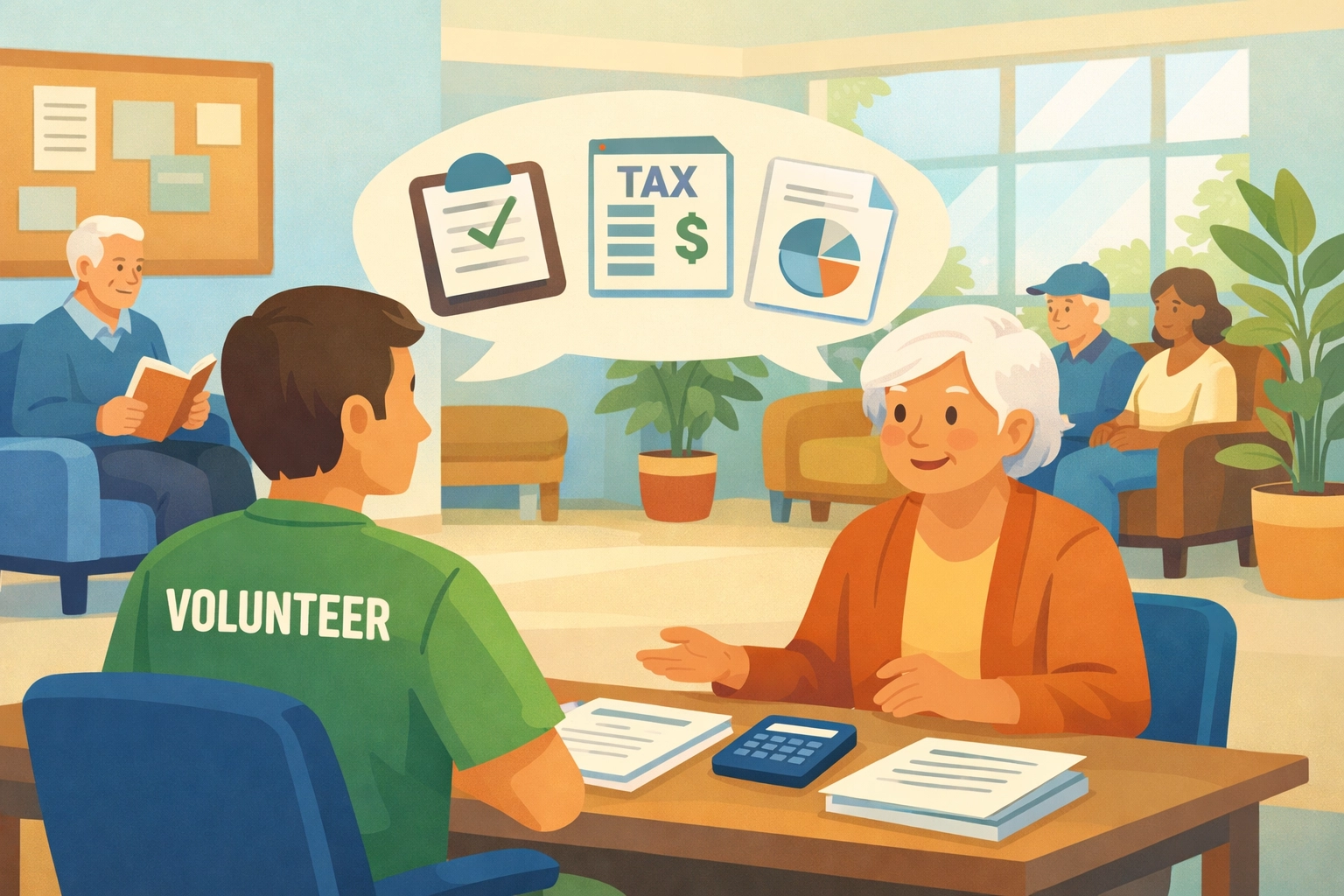 VITA volunteer providing free tax preparation assistance to New Haven resident
