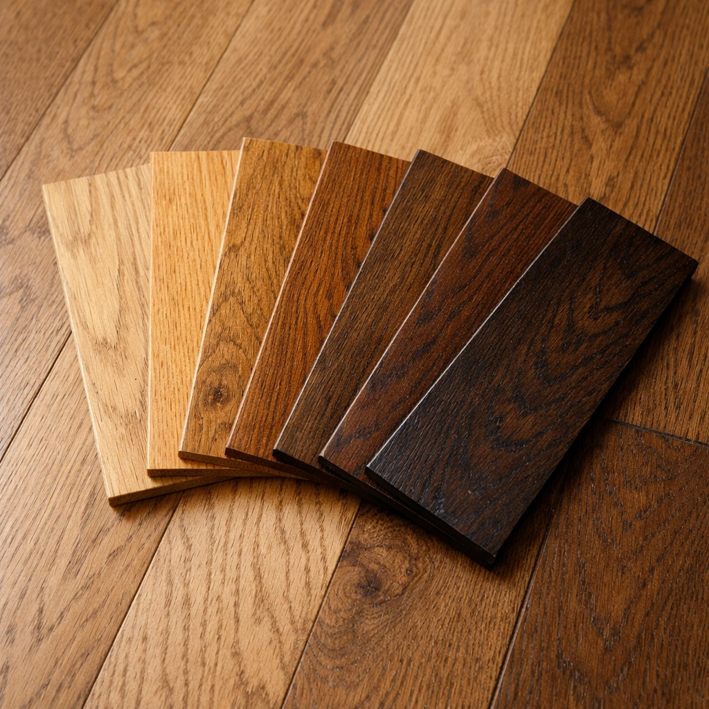 Wood stain color options for hardwood floor refinishing in Chicago