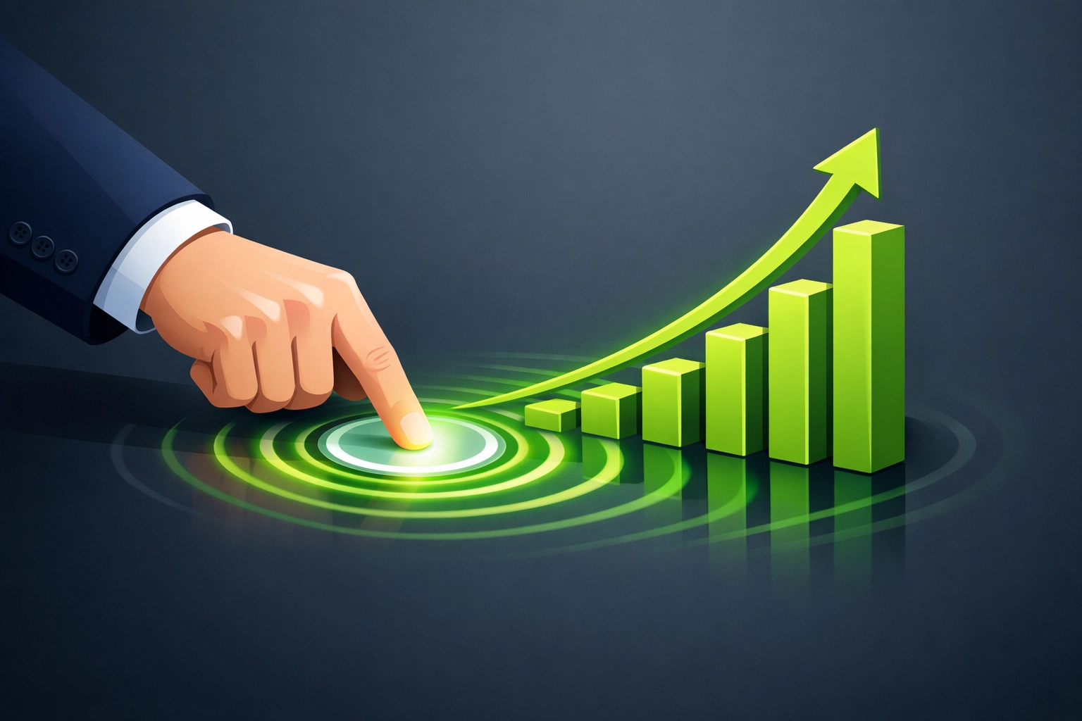 Business professional interacting with a growth chart showing ROI from Sarasota website speed optimization.