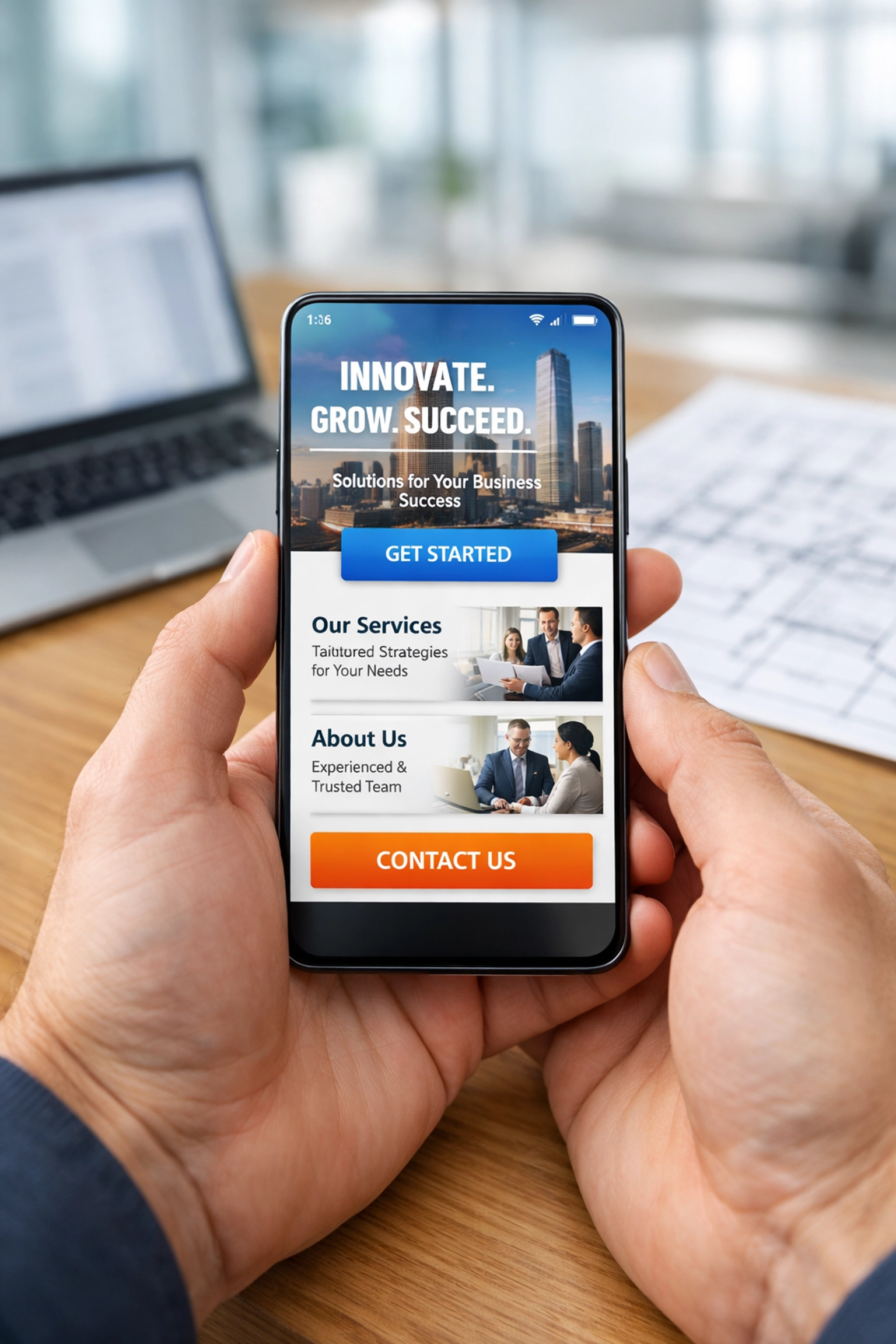 Smartphone showing a responsive website to highlight the importance of mobile-first website maintenance services.