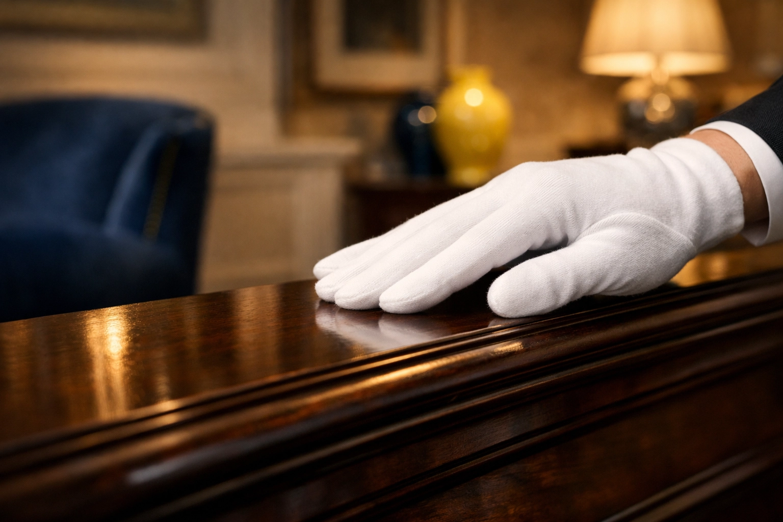 A white glove test confirming a dust-free surface after professional post-construction cleaning MA.