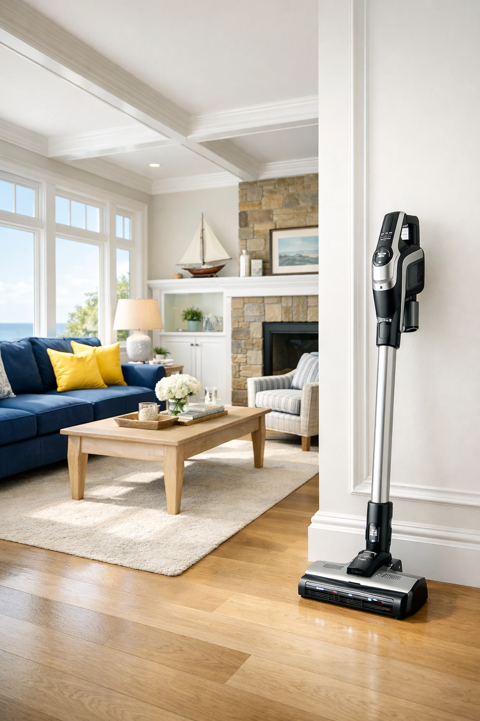 A spotless Marblehead living room showing high-end residential cleaning results and dust-free surfaces.