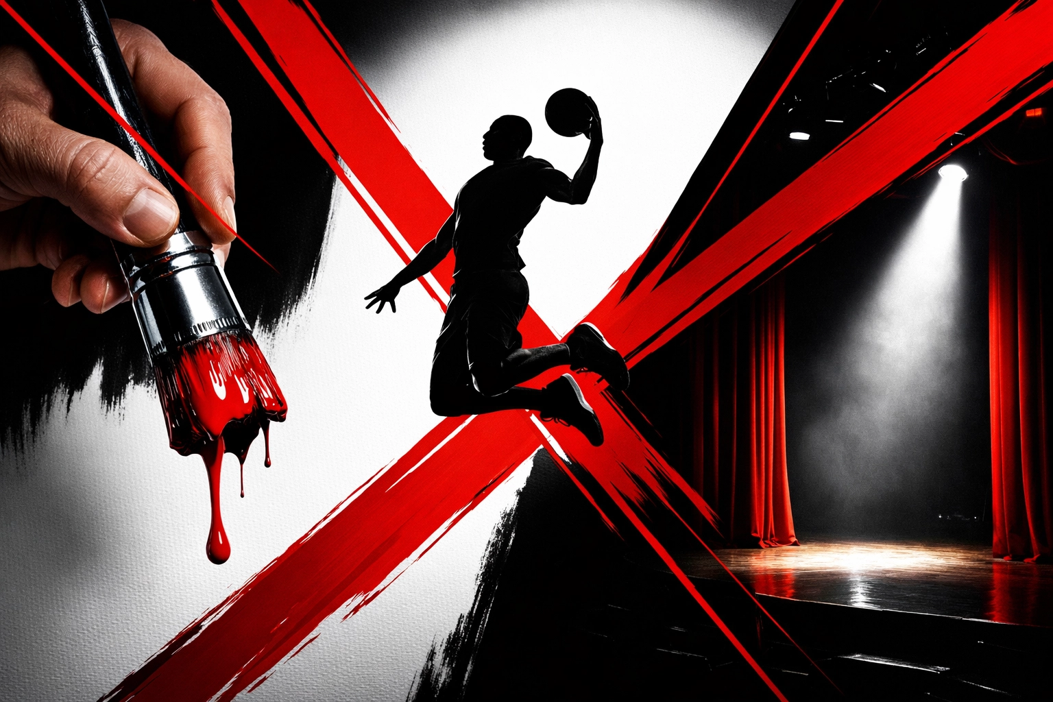 Artist, athlete, and stage imagery representing the elite performance of a top Tampa business broker.