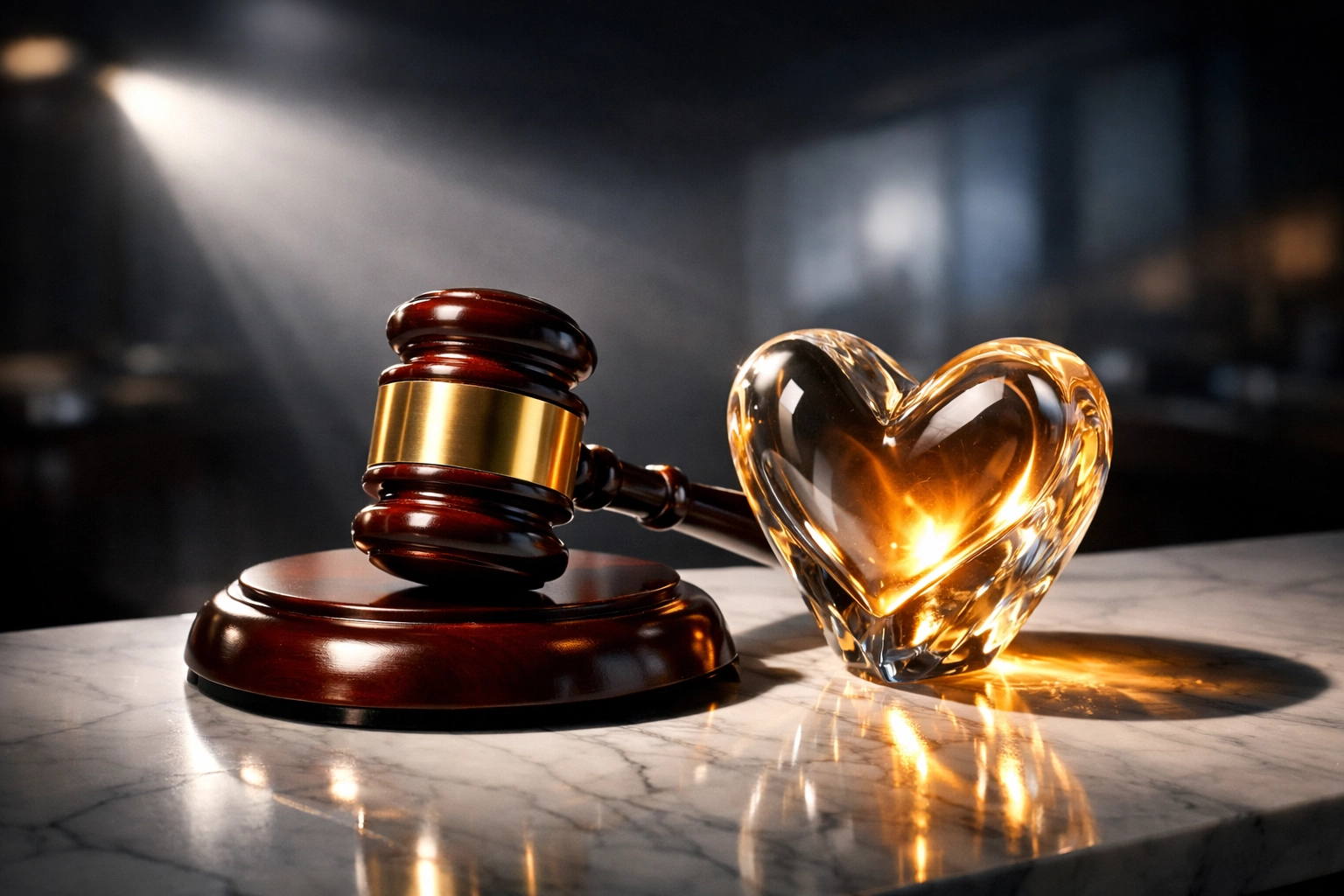 Legal gavel and glowing heart representing the landmark court ruling for adult toys legality in India.