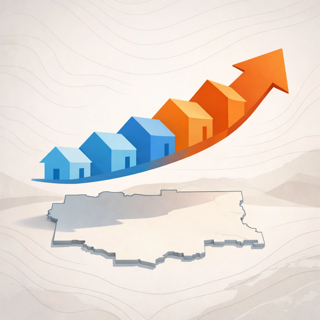 Rising Spokane County home prices trend upward on map showing spring 2026 market growth