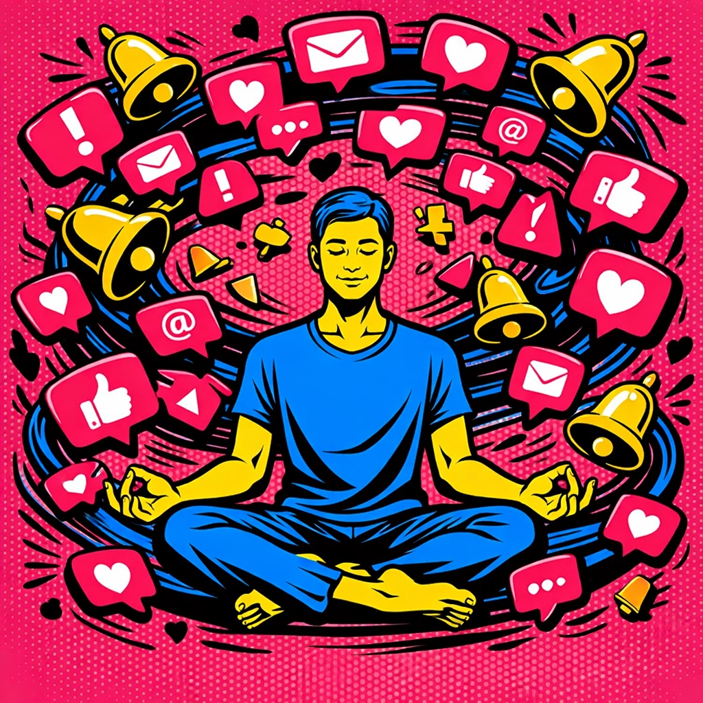 Calm business owner uses messaging automation to handle a whirlwind of notifications.