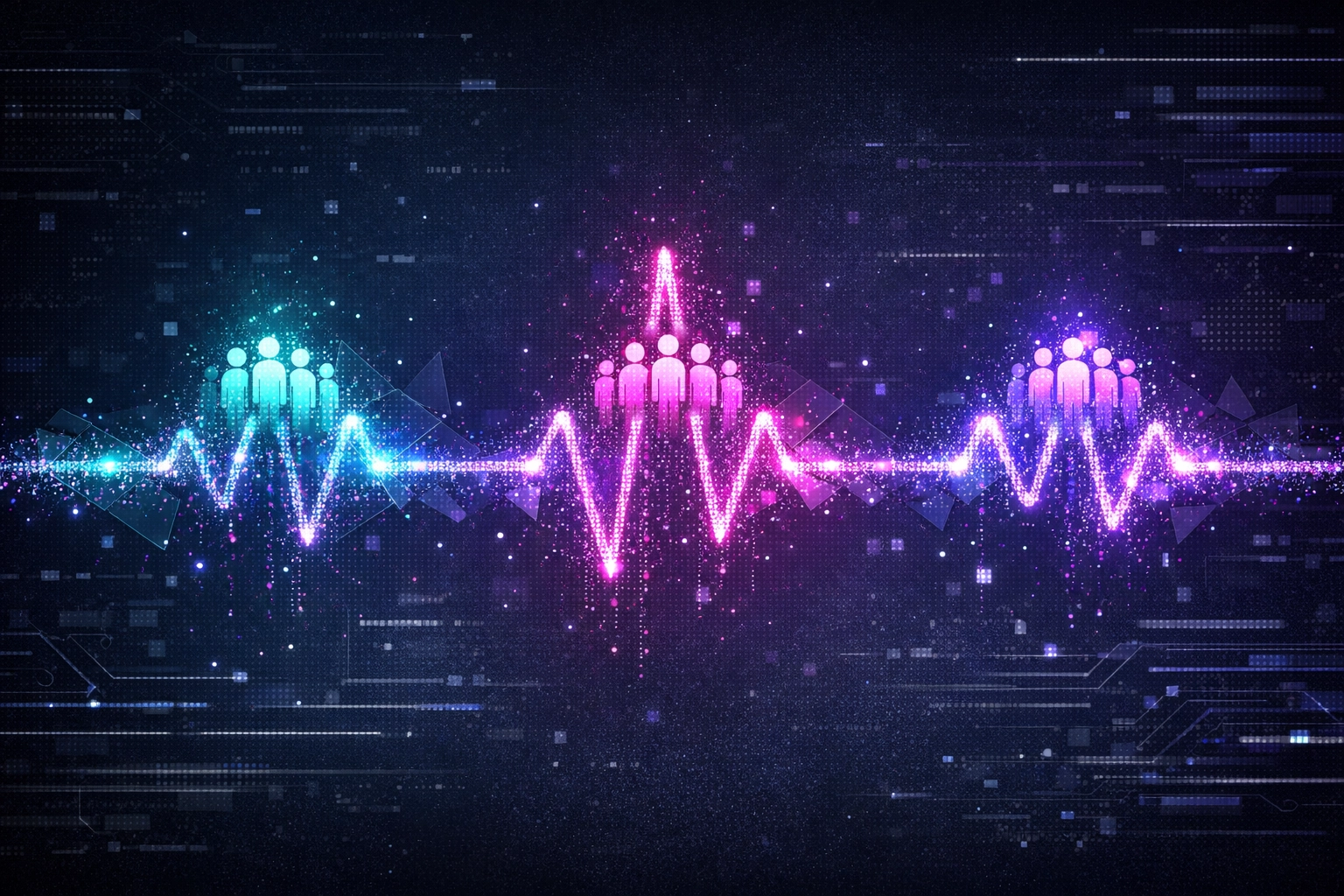 Digital pulse with human silhouettes showing the reach of consistent local seo services for businesses.