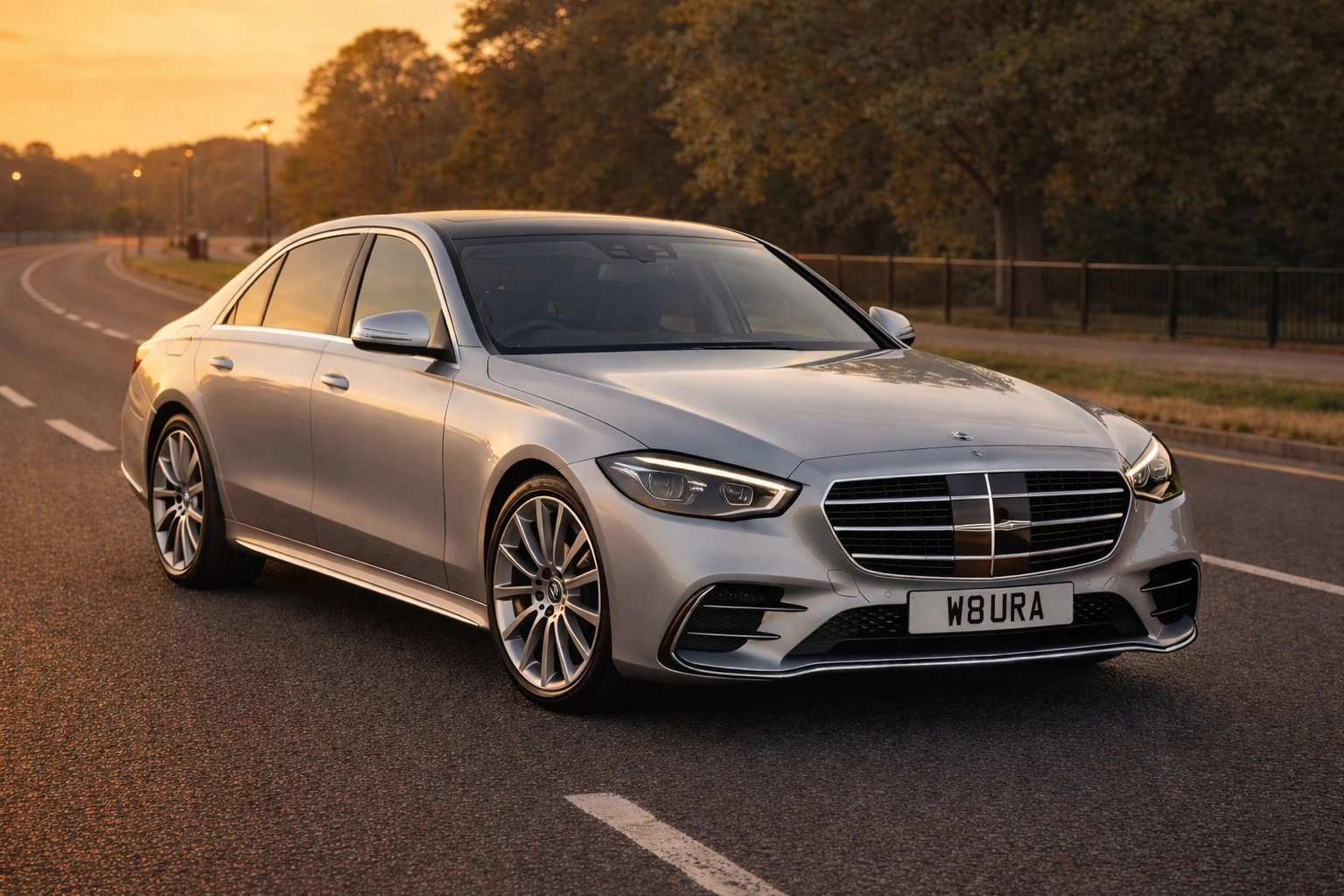 Silver Mercedes-Benz executive saloon from the Aura Journeys fleet
