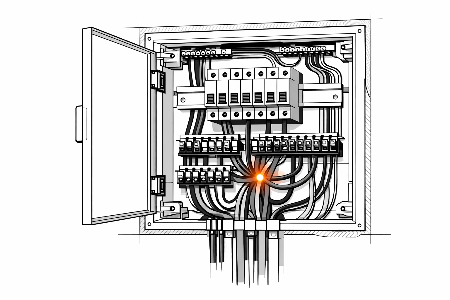 Defekte Elektroinstallation im Verteilerkasten als Risiko für die Versicherung.