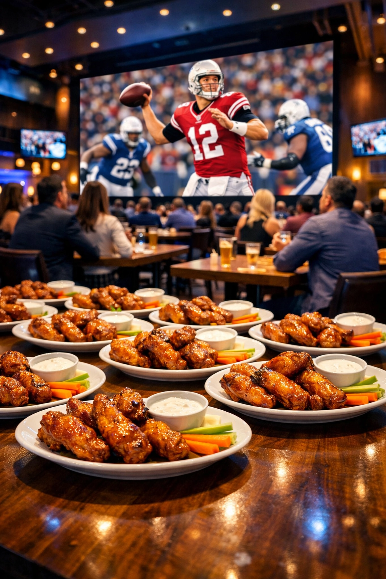 Upscale Las Vegas sports bar serving gourmet chicken wings during football game