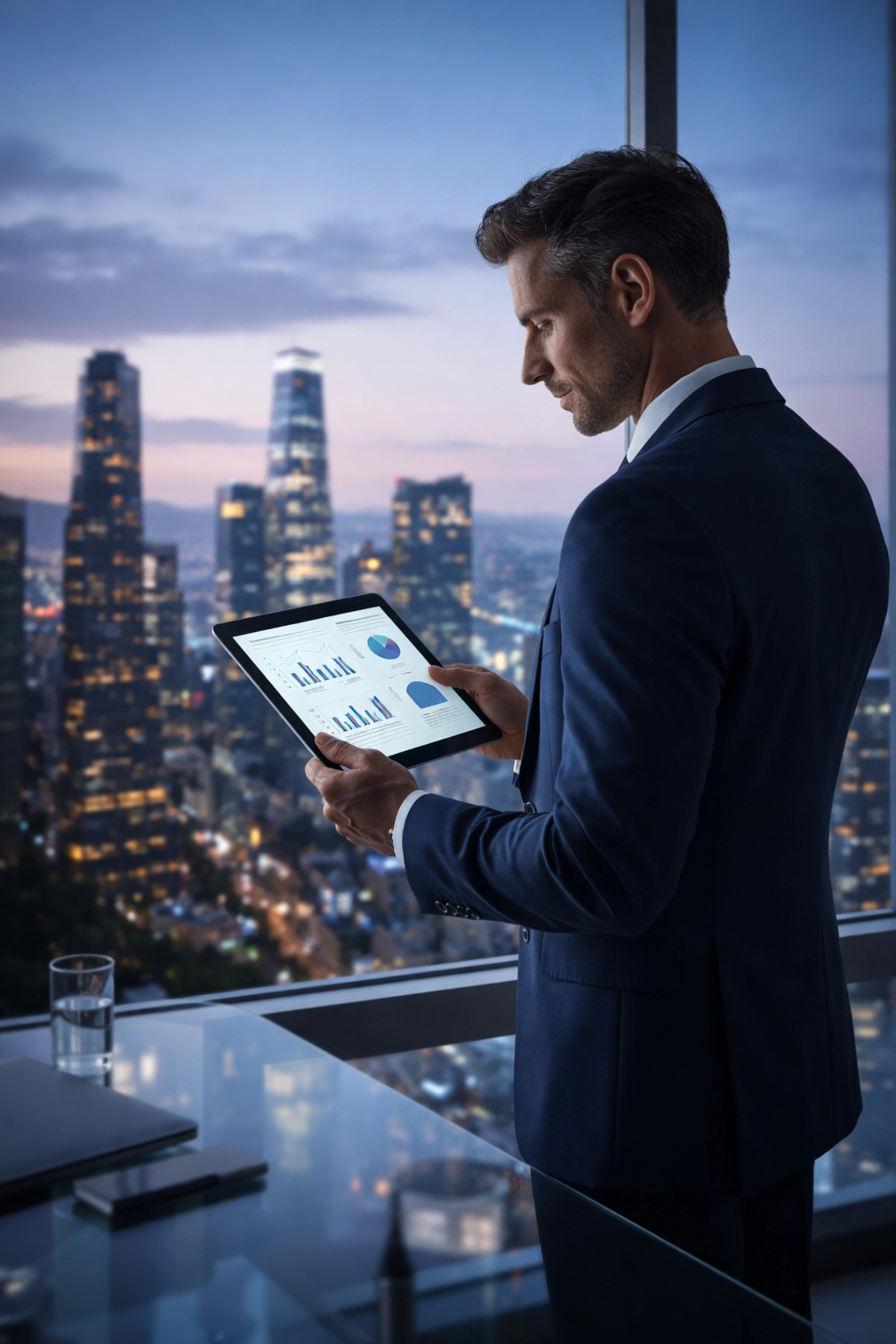 Business owner reviewing charts to balance safety and growth