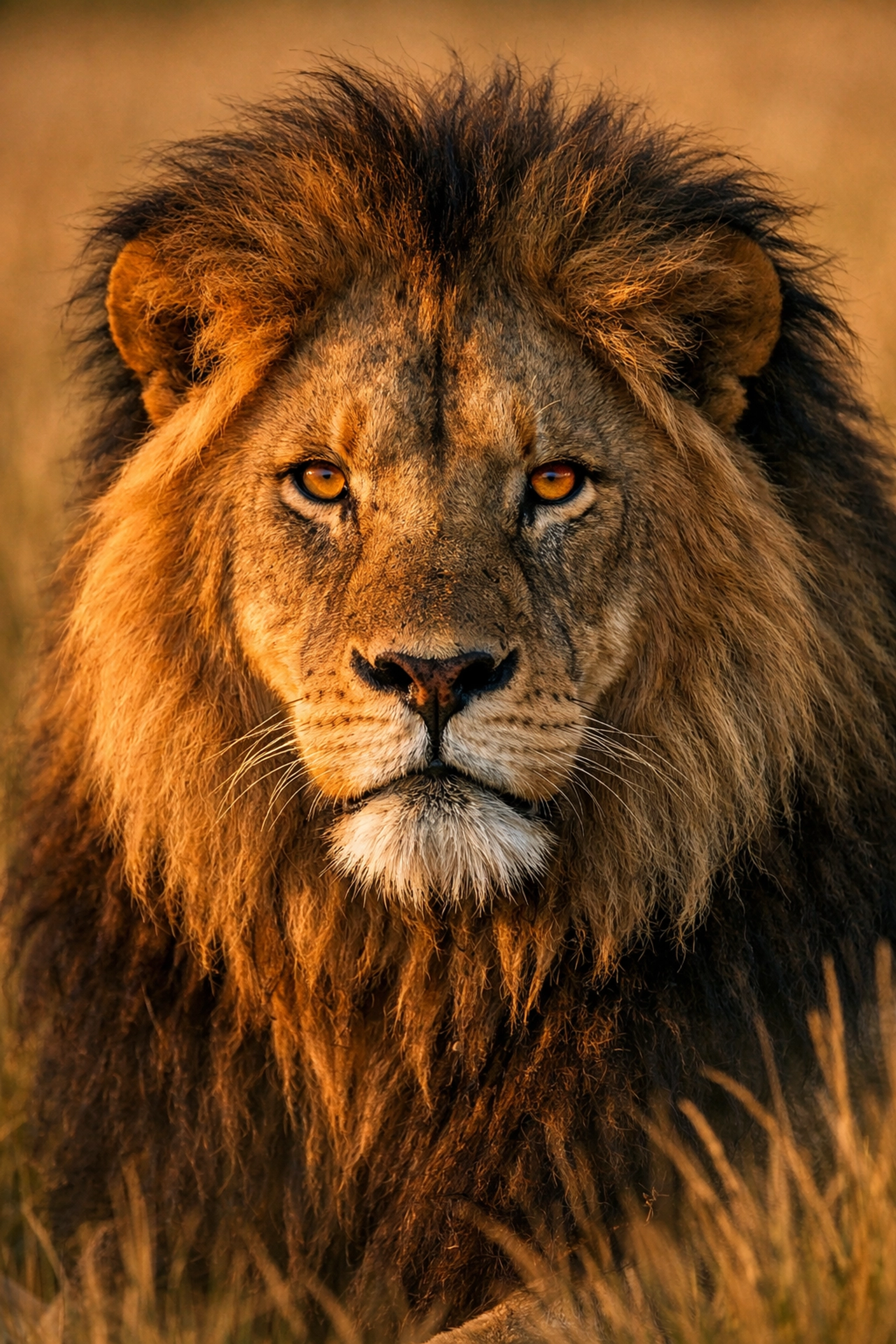 Powerful male African lion with a dark mane, representing a flagship species for conservation storytelling.