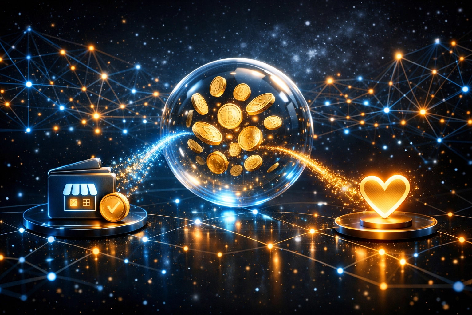 Blockchain payment network automatically splitting transactions between merchant and charity wallets