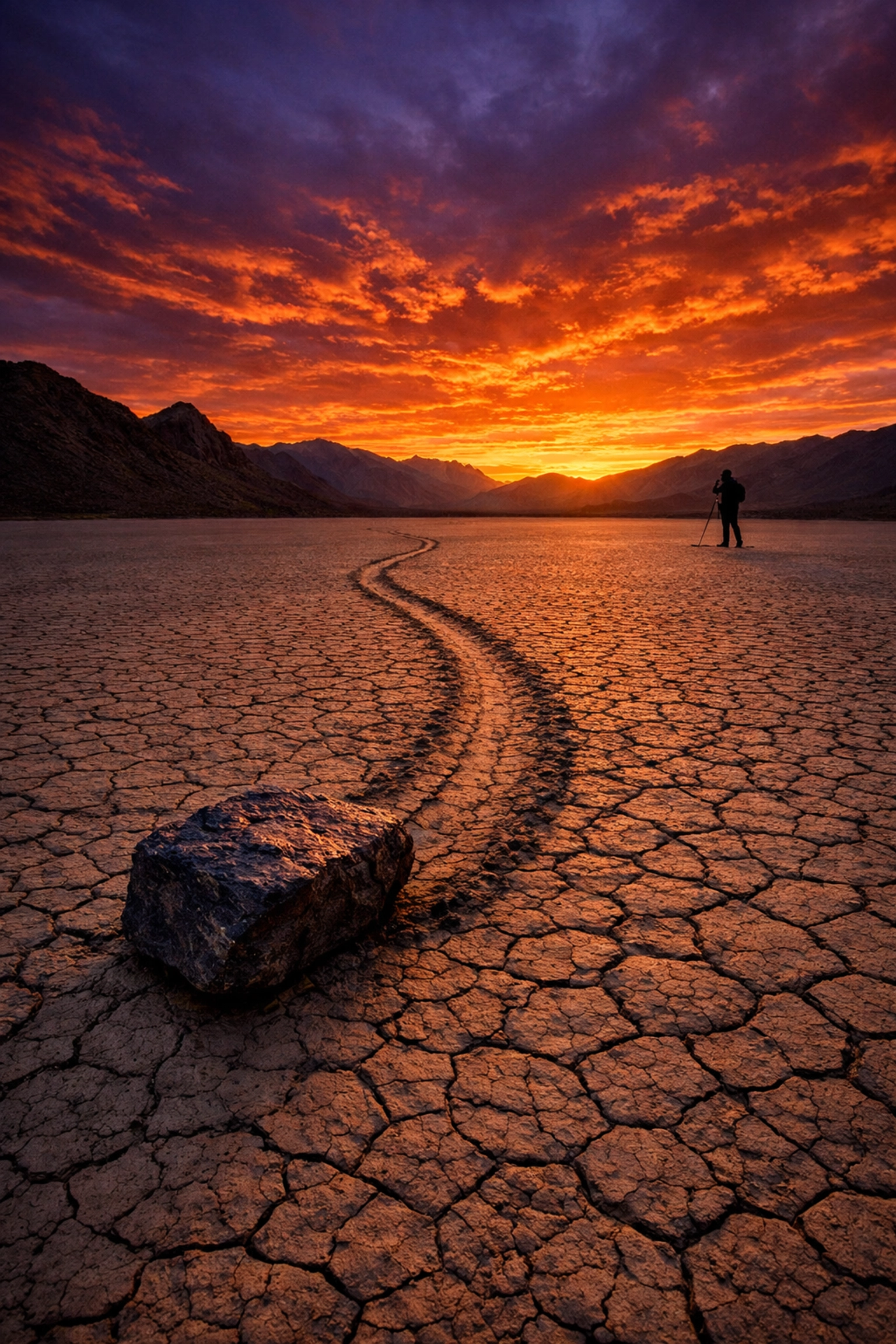 Sunset at Death Valley’s Racetrack Playa, capturing iconic sailing stones in best photography locations.